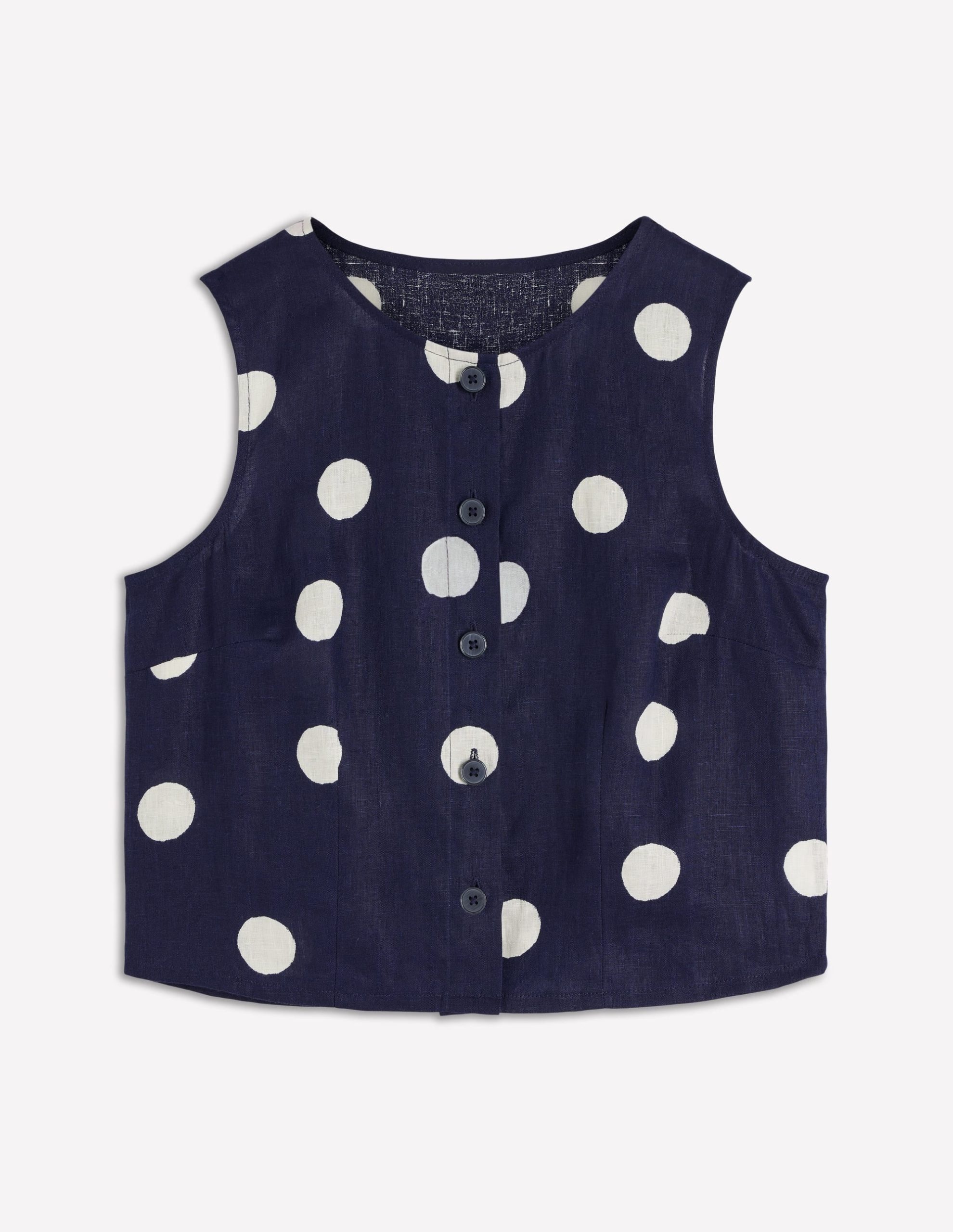 Andrea Linen Shell Top-French Navy. Painted Dot - Image 9