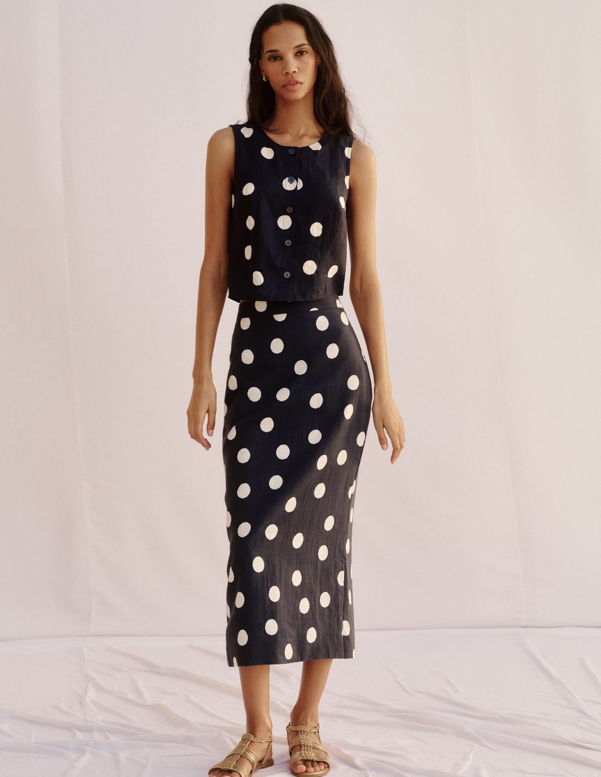 Andrea Linen Shell Top-French Navy. Painted Dot - Image 8