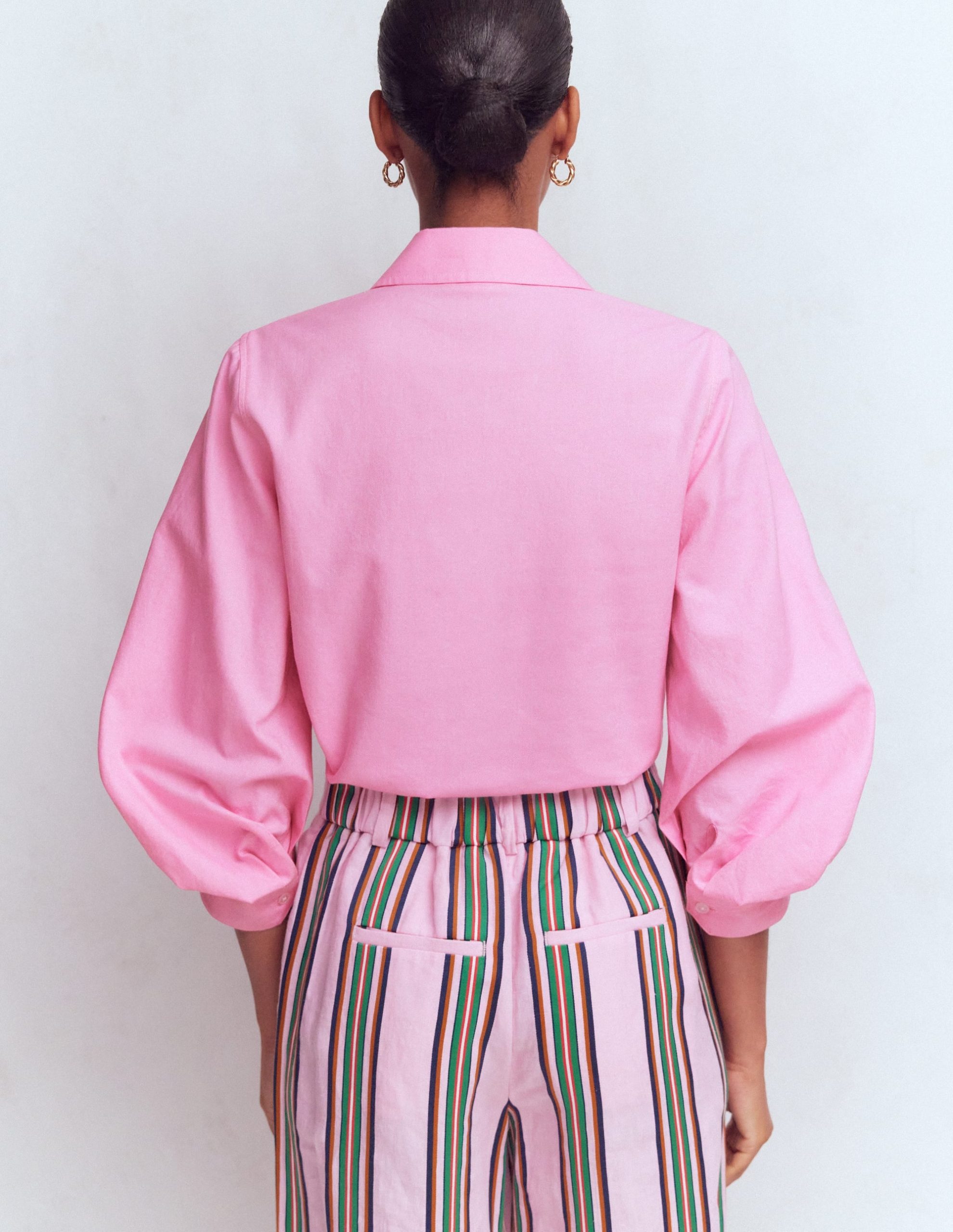 Puff Sleeve Oxford Shirt-Pink - Image 3