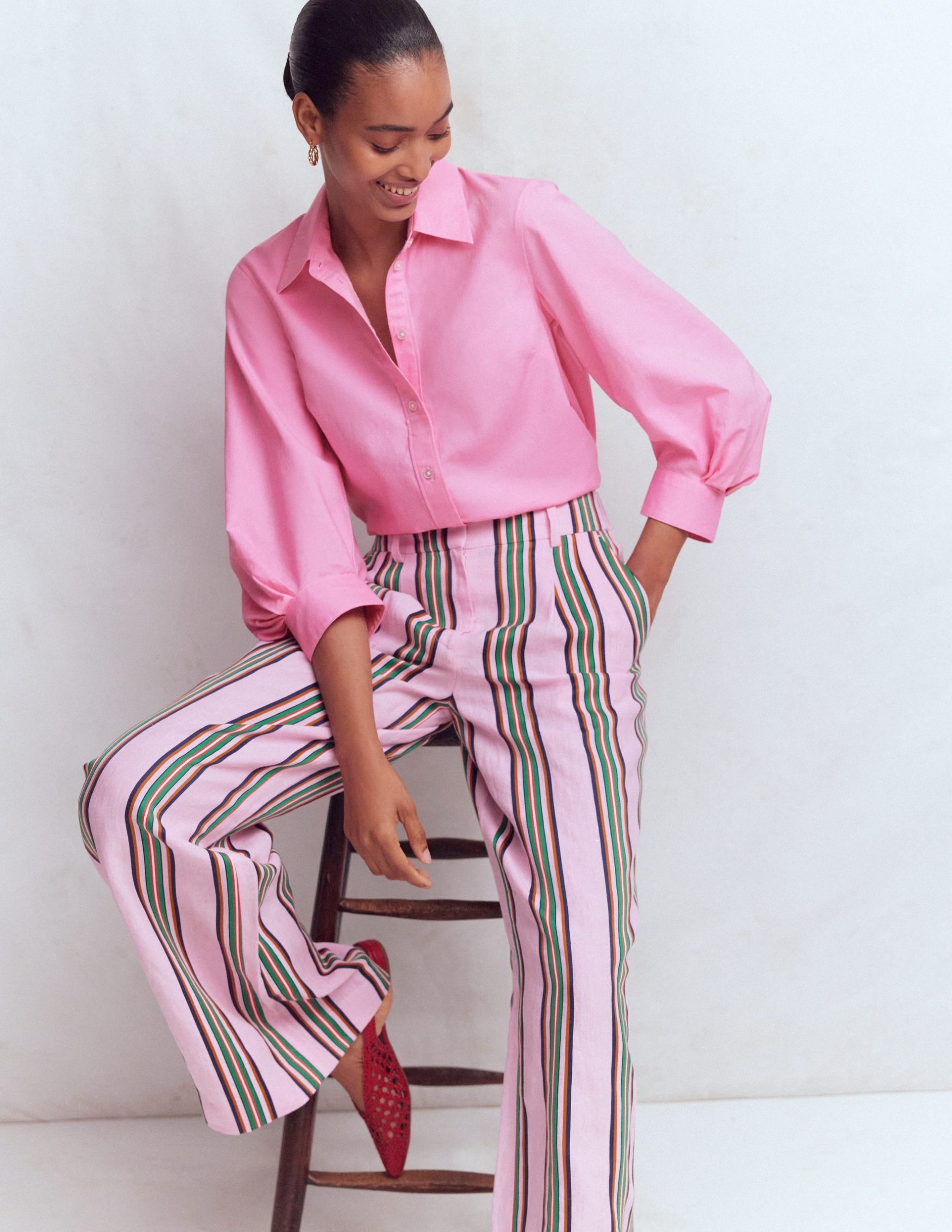 Puff Sleeve Oxford Shirt-Pink - Image 4