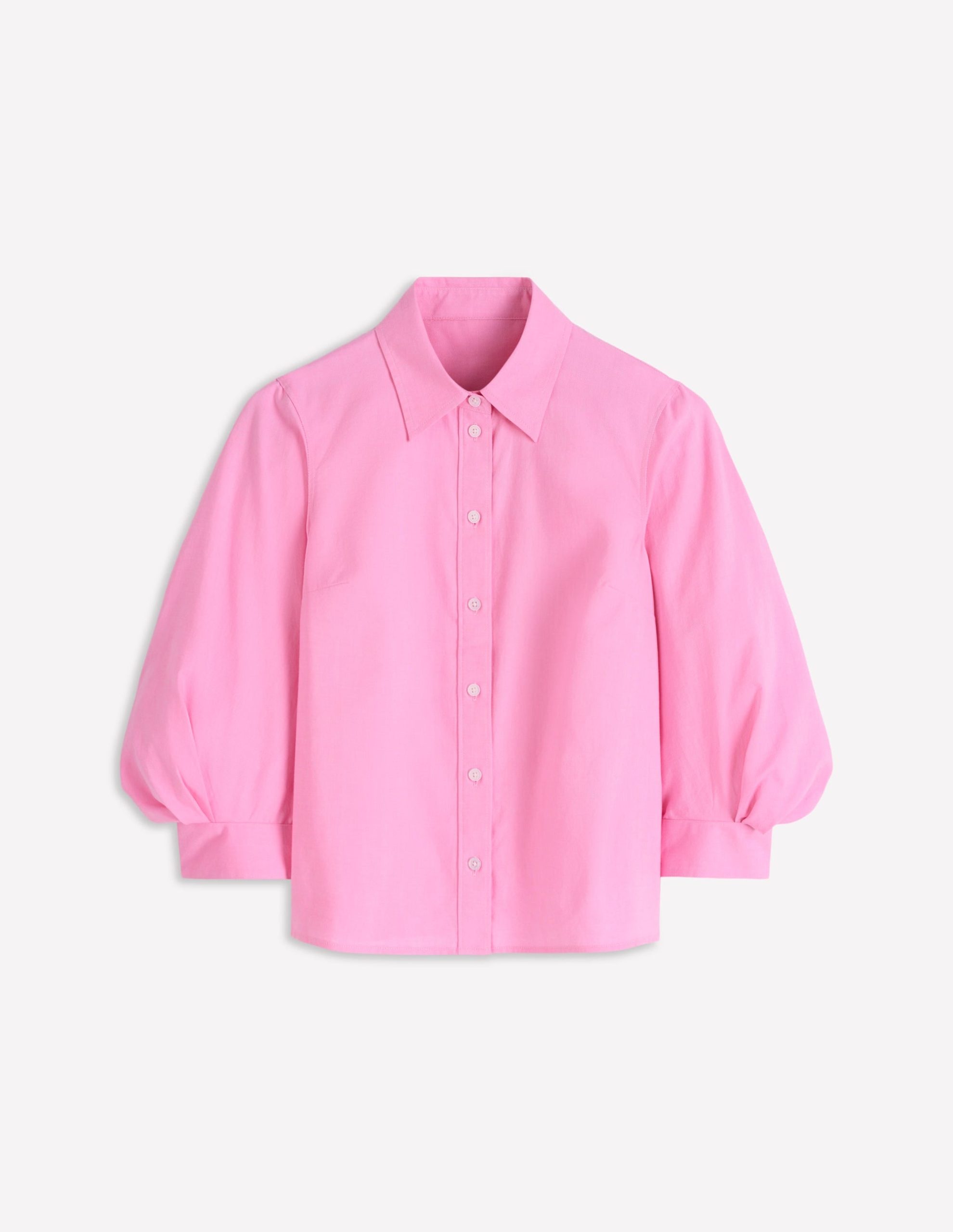 Puff Sleeve Oxford Shirt-Pink - Image 6