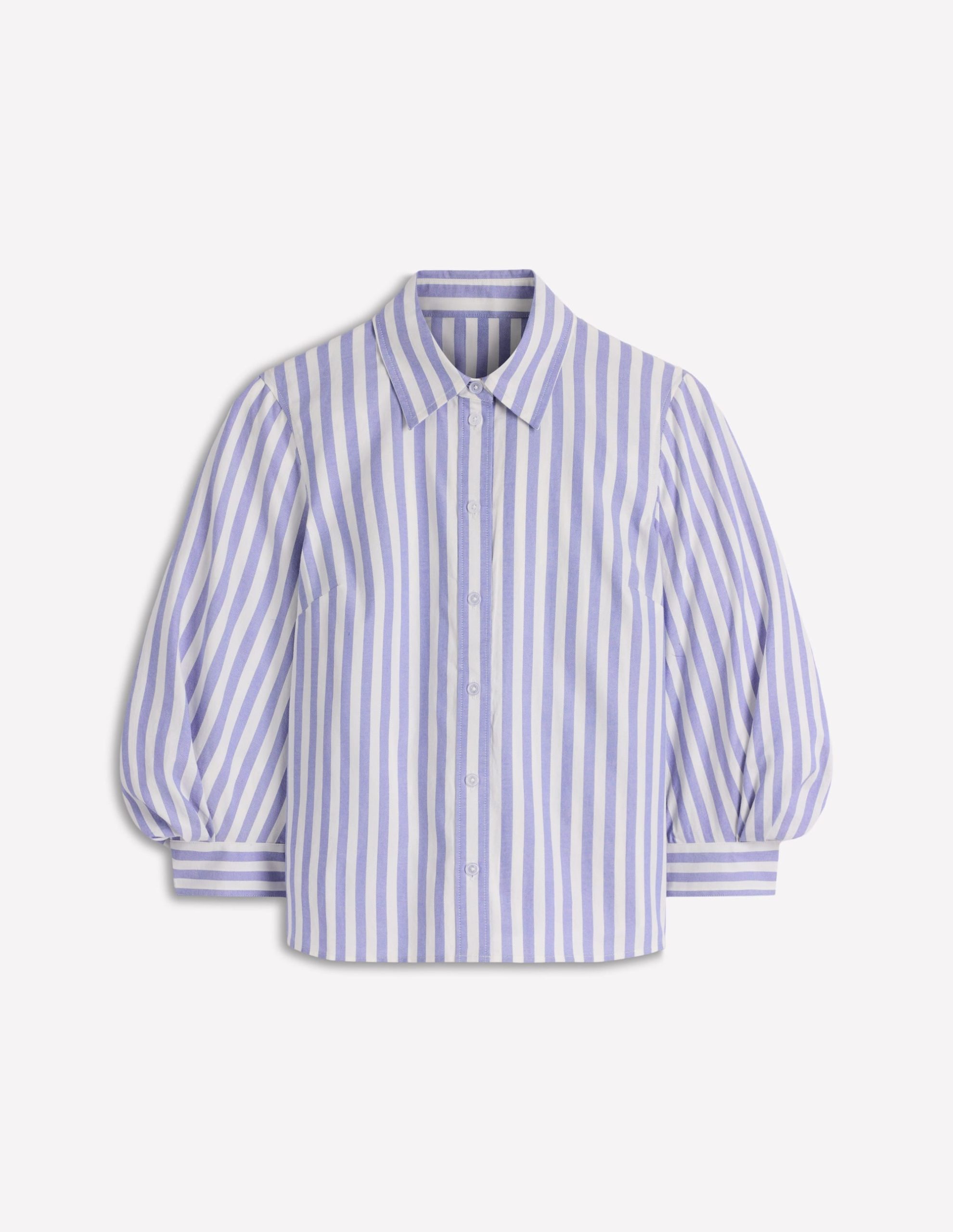 Puff Sleeve Oxford Shirt-Navy. Ivory Stripe - Image 5