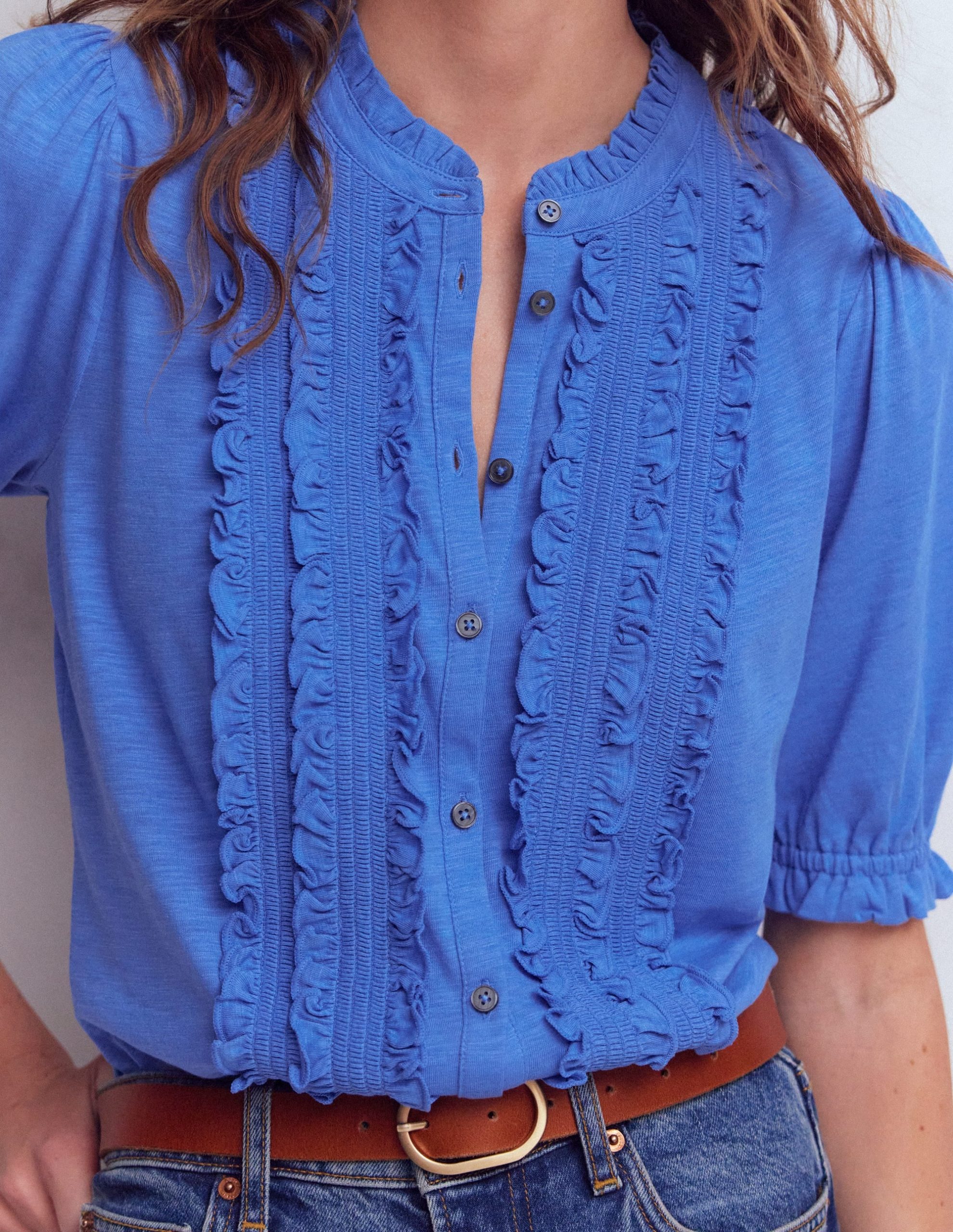 Eda Ruffle Front Shirt-Regatta - Image 2