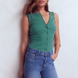 Evie Button Through Rib Vest-Deep Sea