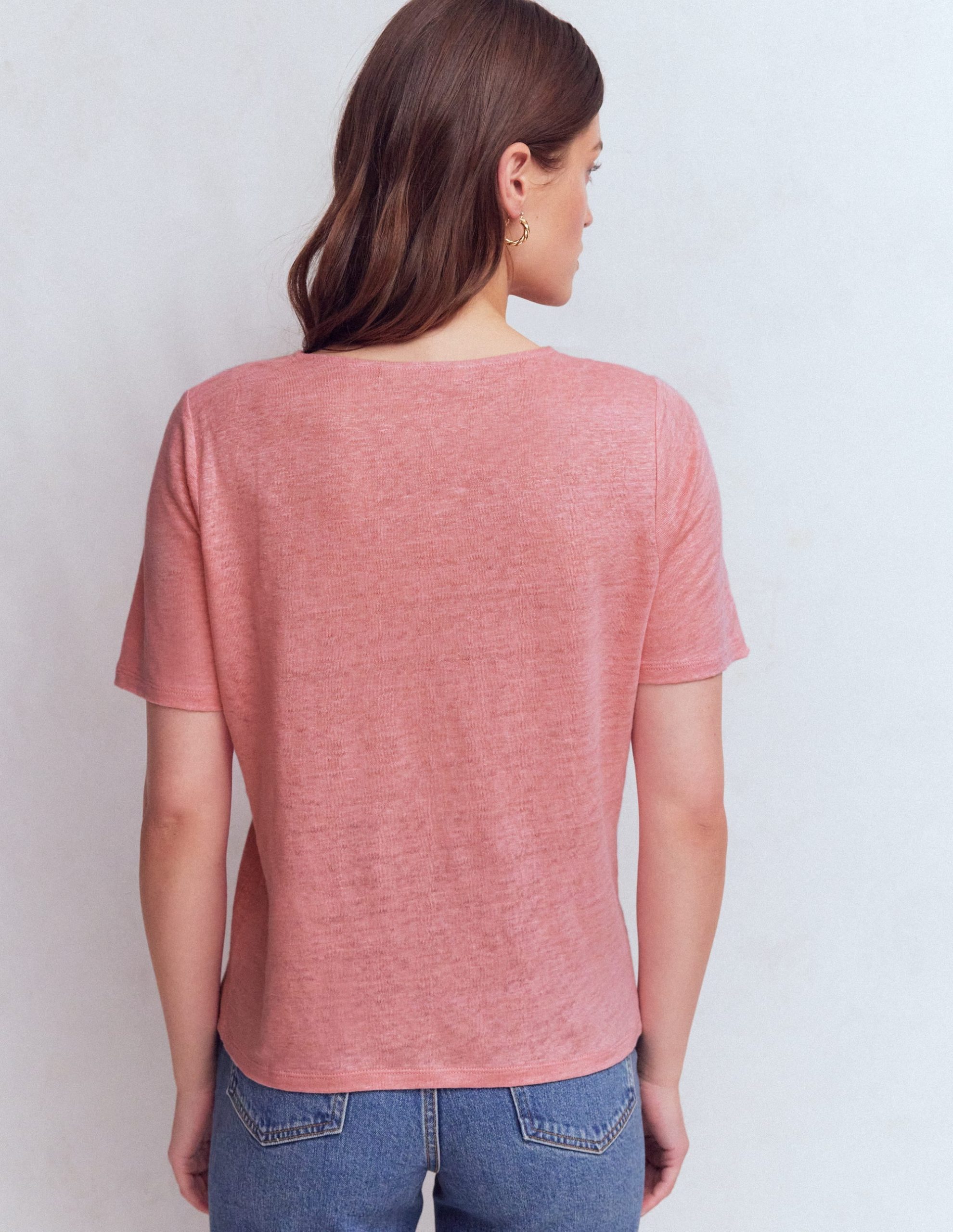 Tara Lace Trim Linen T-shirt-Almond Pink - Image 3