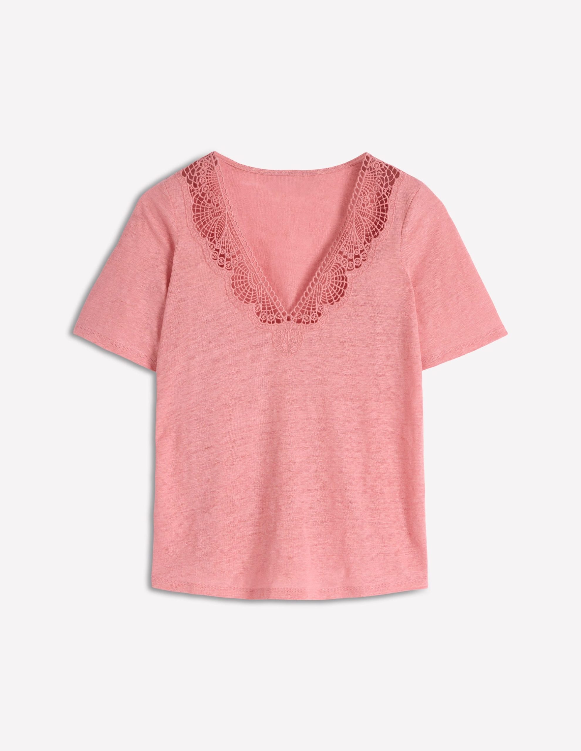 Tara Lace Trim Linen T-shirt-Almond Pink - Image 4