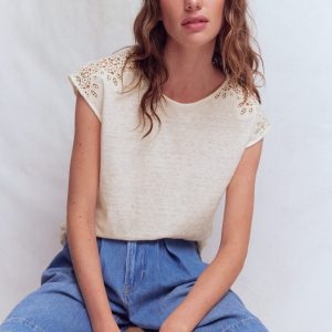 Tara Cutwork Linen Tee-Ivory