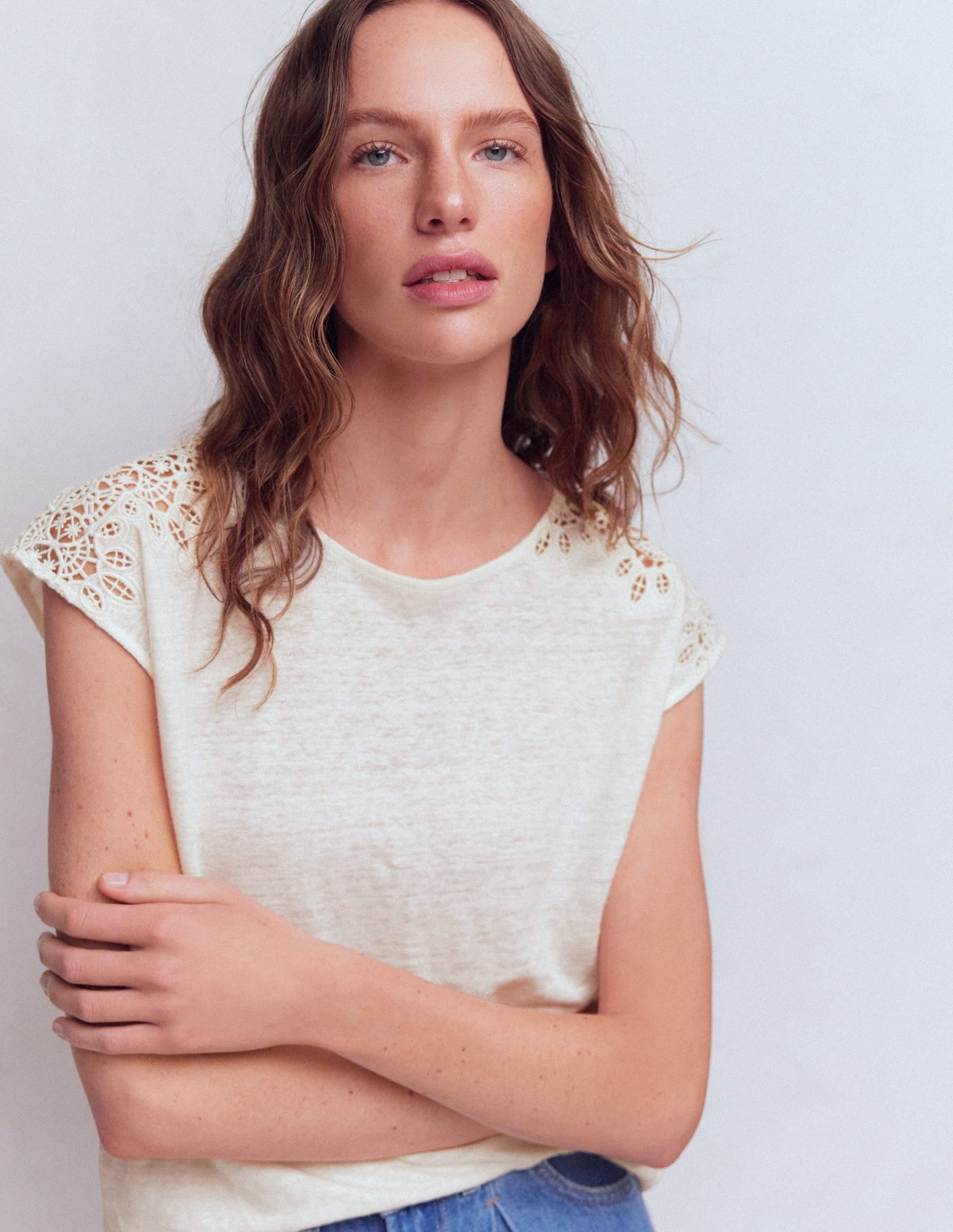Tara Cutwork Linen Tee-Ivory - Image 4