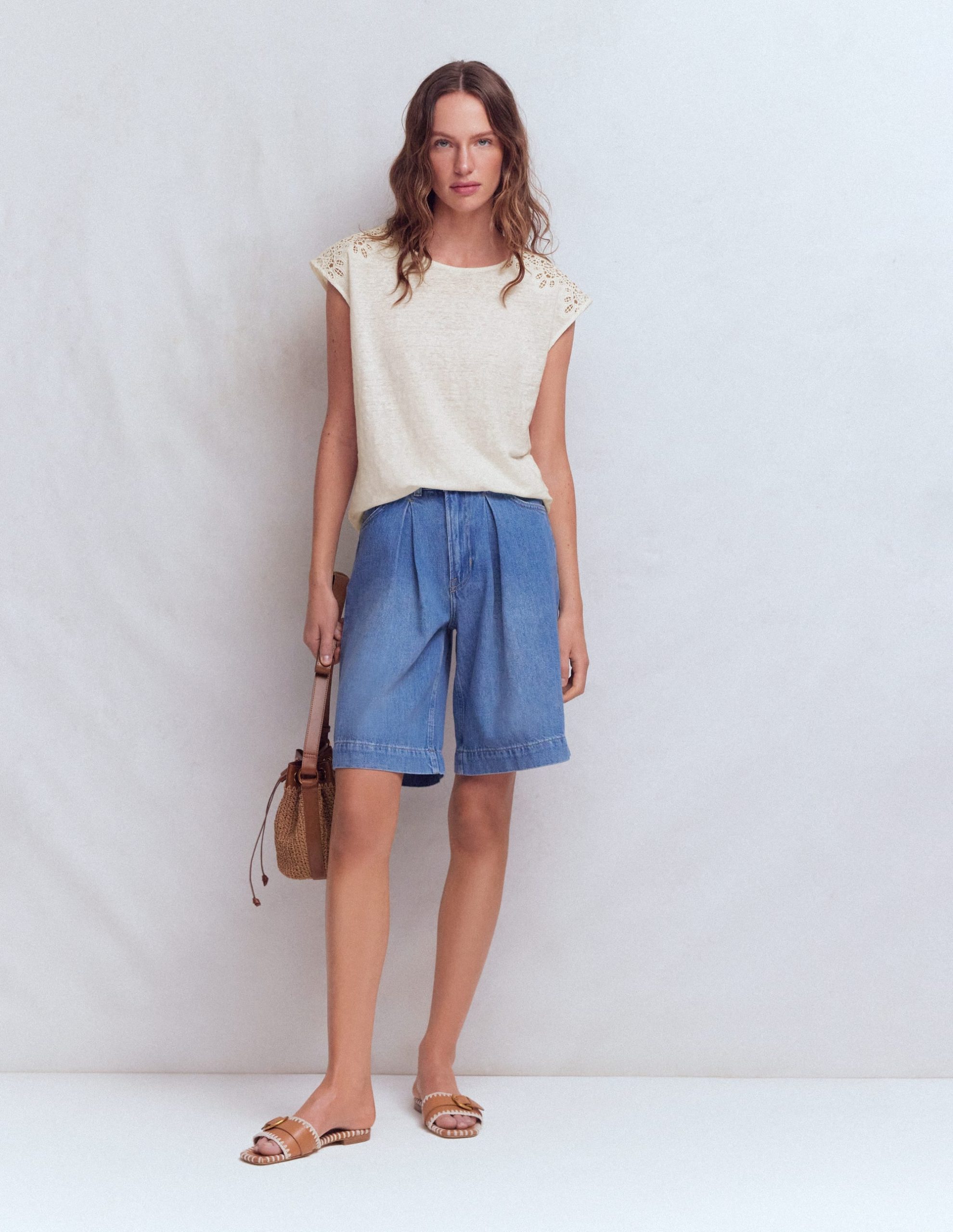 Tara Cutwork Linen Tee-Ivory - Image 5