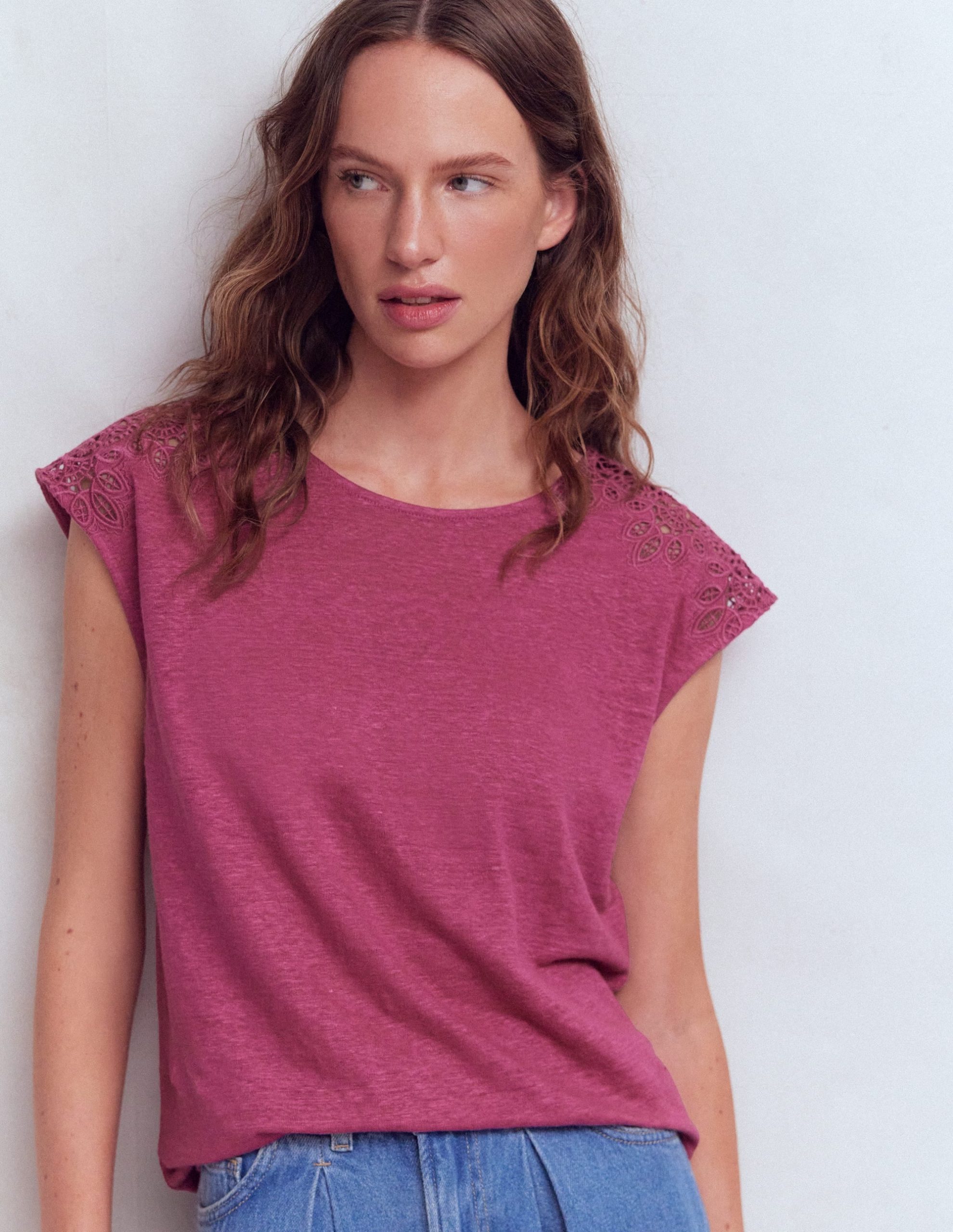 Tara Cutwork Linen Tee-Purple Damson - Image 4