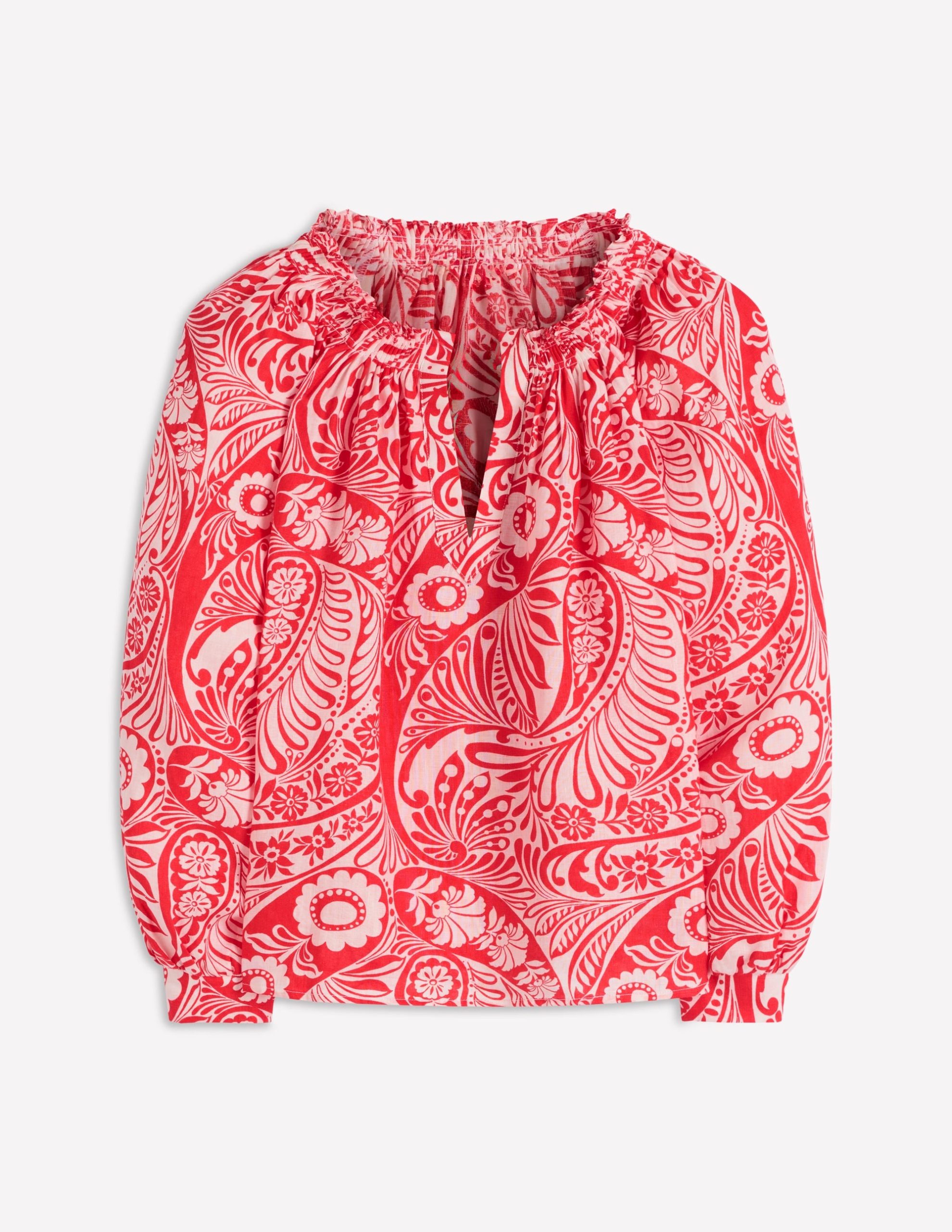 Serena Pleat Neck Linen Top-Red. Enchanted Paisley - Image 6