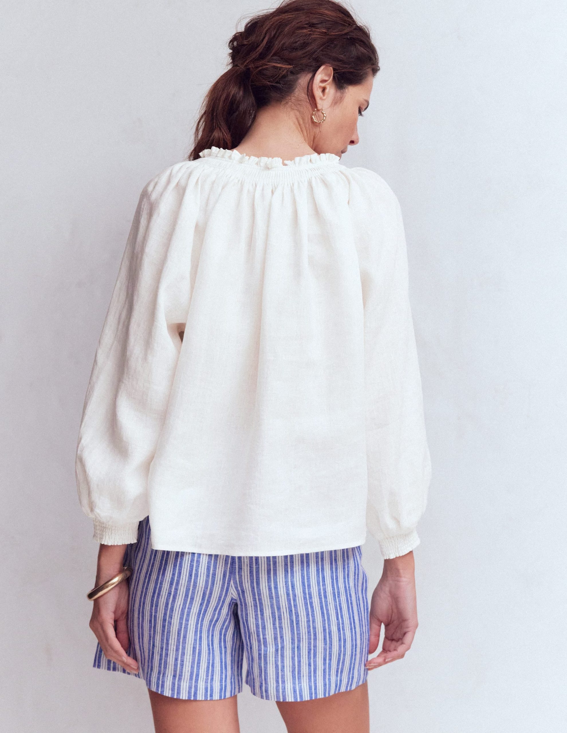 Serena Pleat Neck Linen Top-White - Image 3