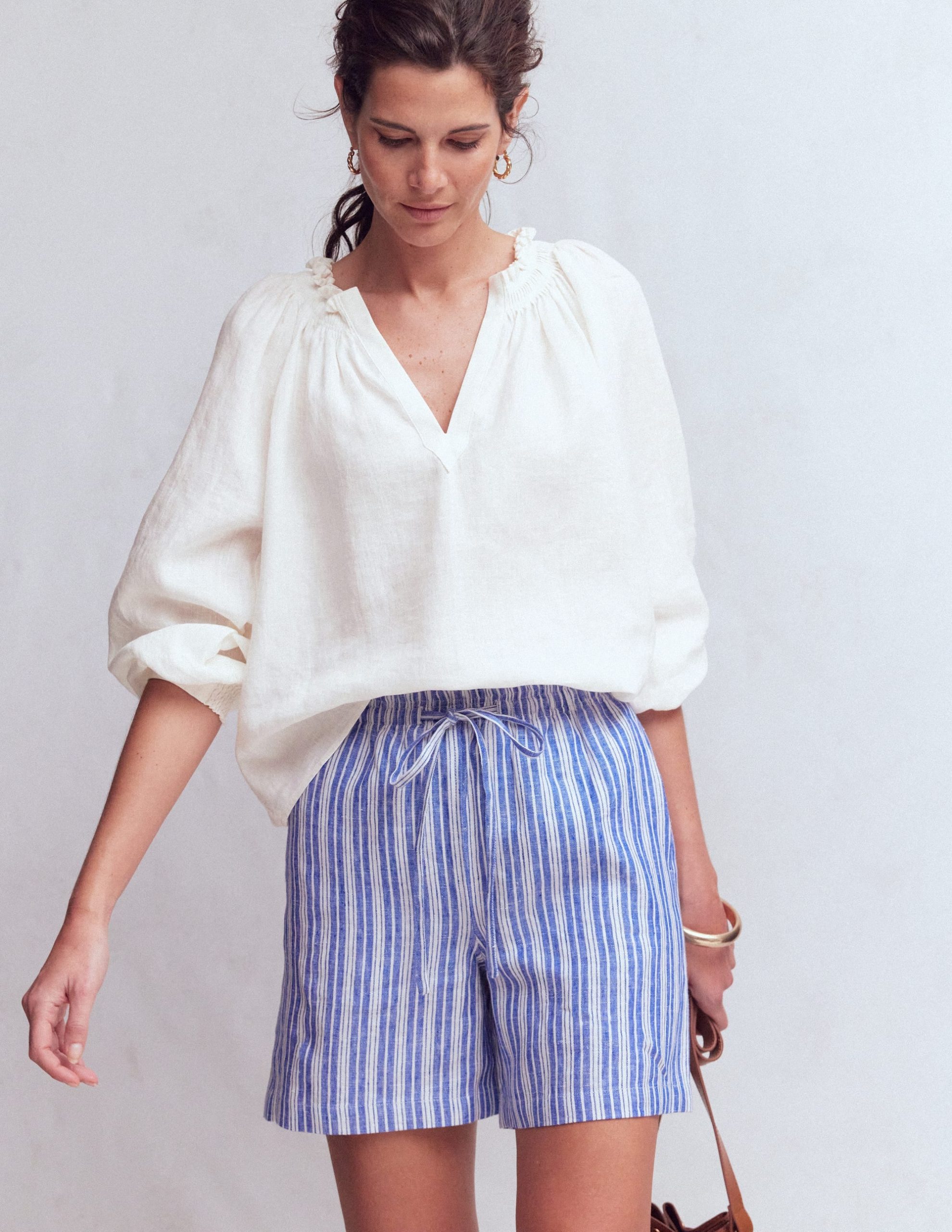 Serena Pleat Neck Linen Top-White - Image 4