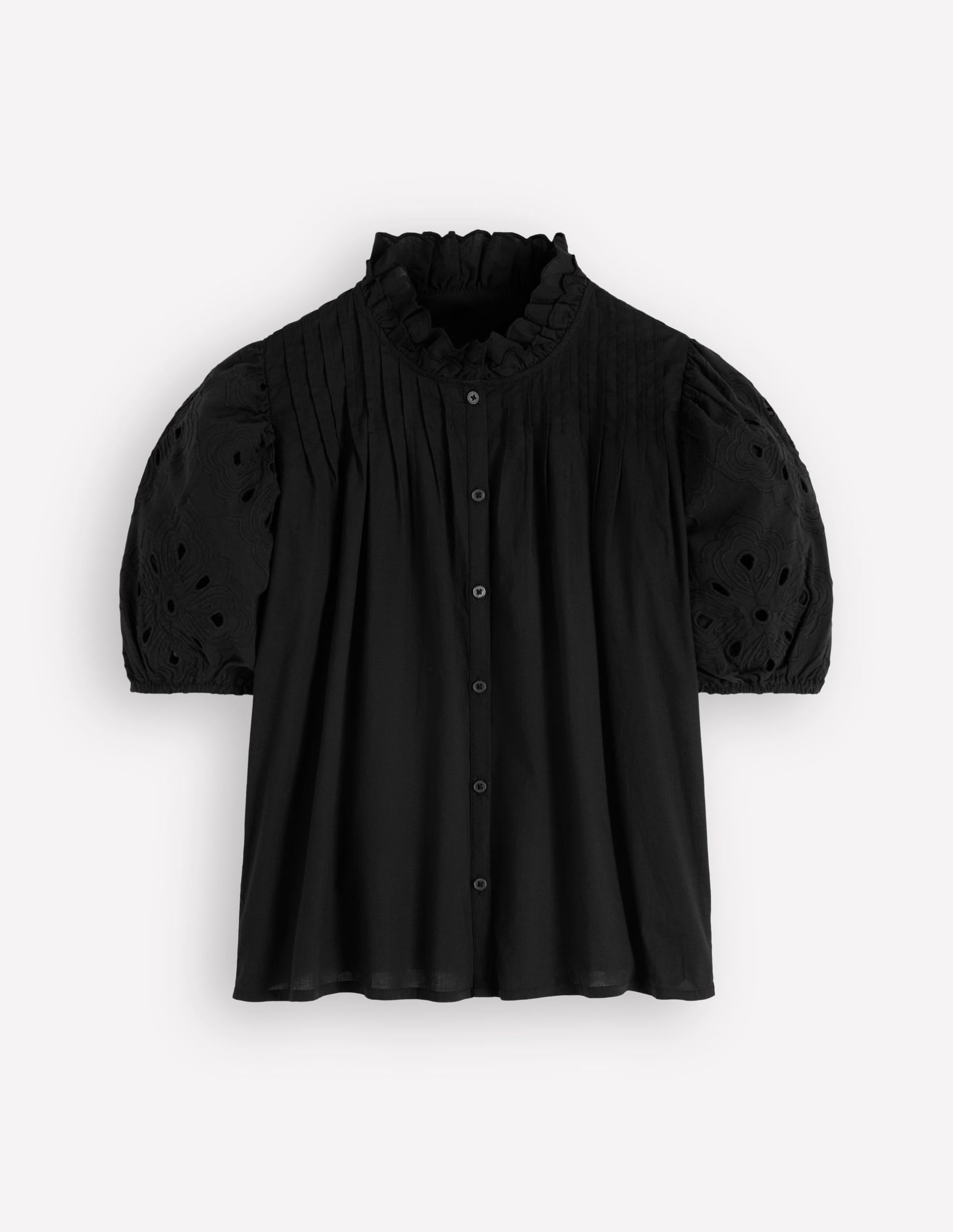 Cutwork Puff Sleeve Top-Black - Image 6