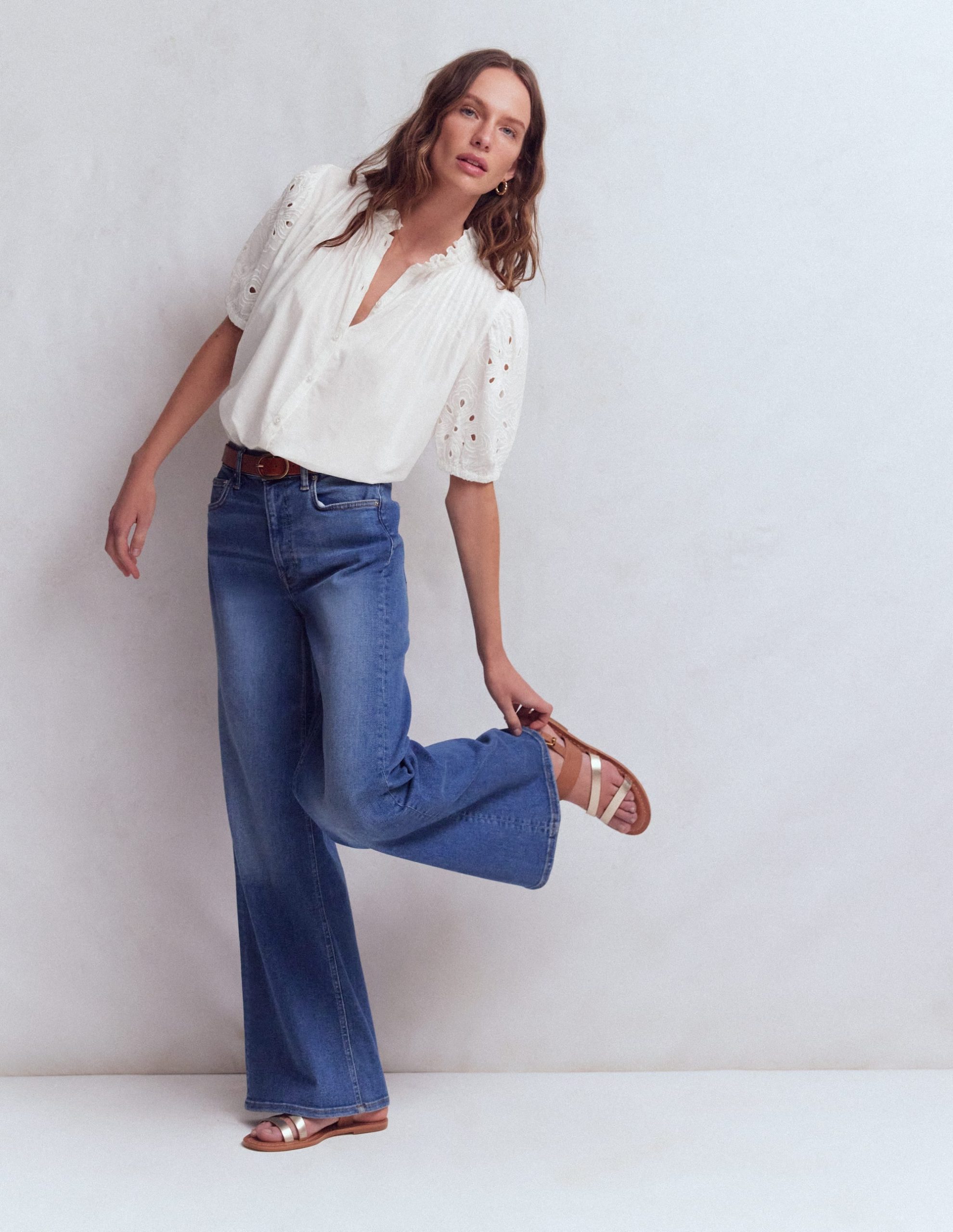 Cutwork Puff Sleeve Top-White - Image 3