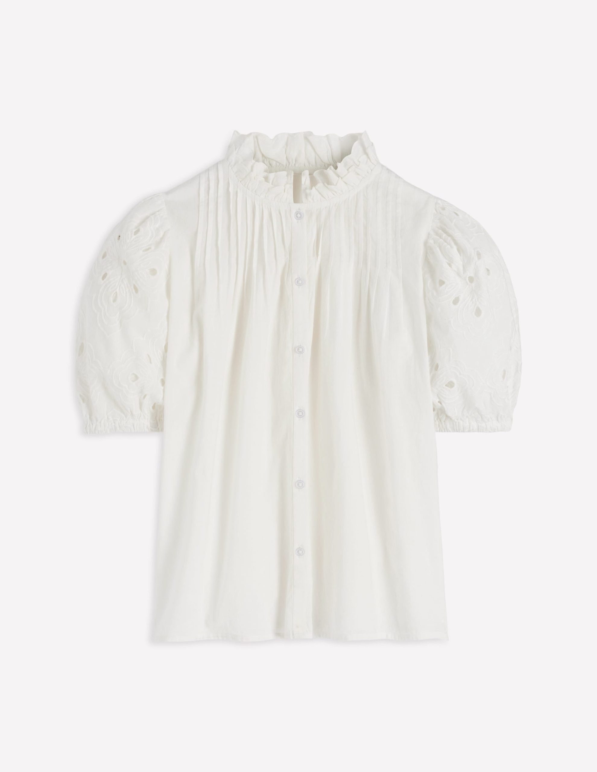 Cutwork Puff Sleeve Top-White - Image 5