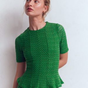 Lace Peplum Top-Verdant Green