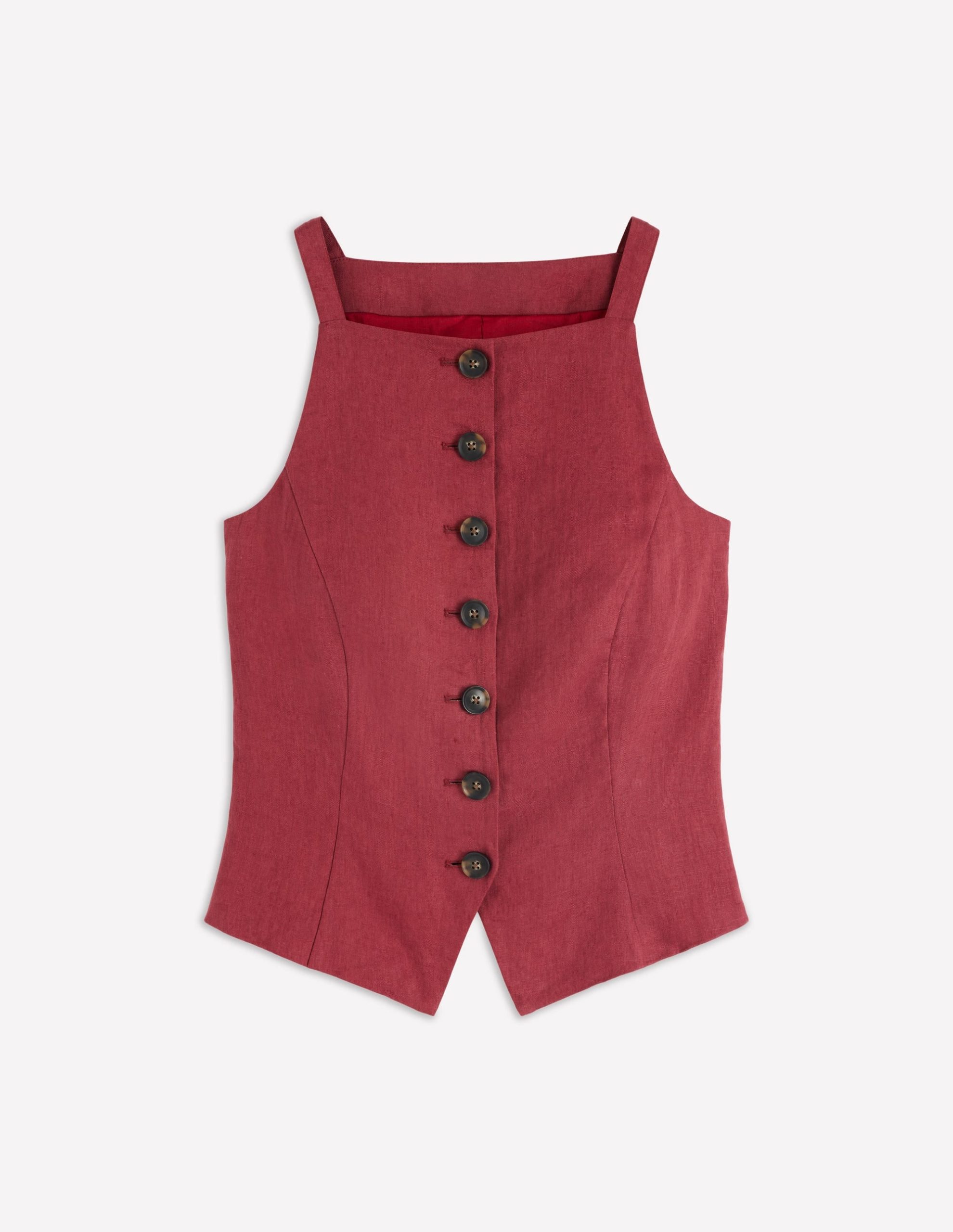 Square Neck Linen Waistcoat-Rich Chestnut - Image 7