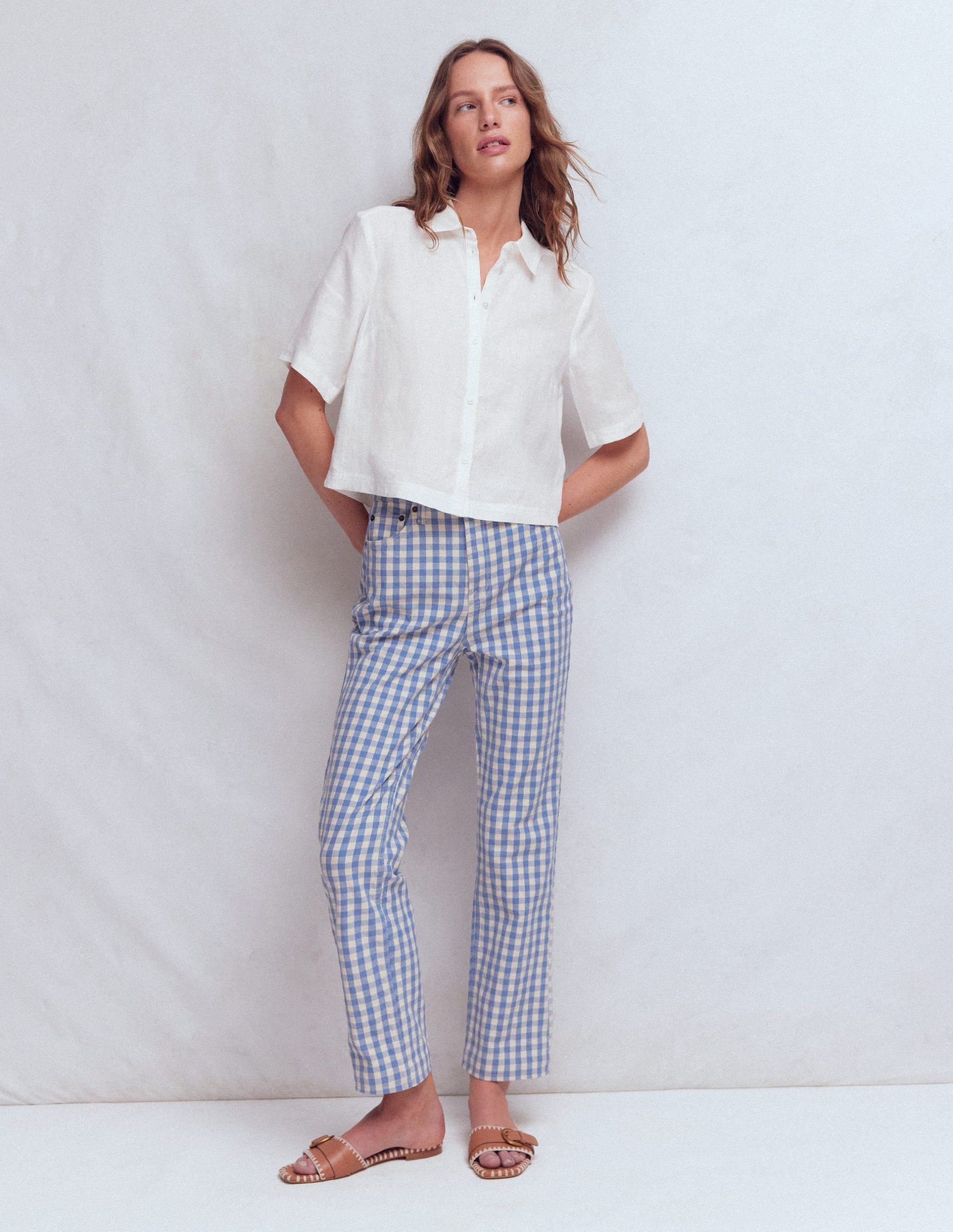 Short Sleeve Linen Shirt-White - Image 4