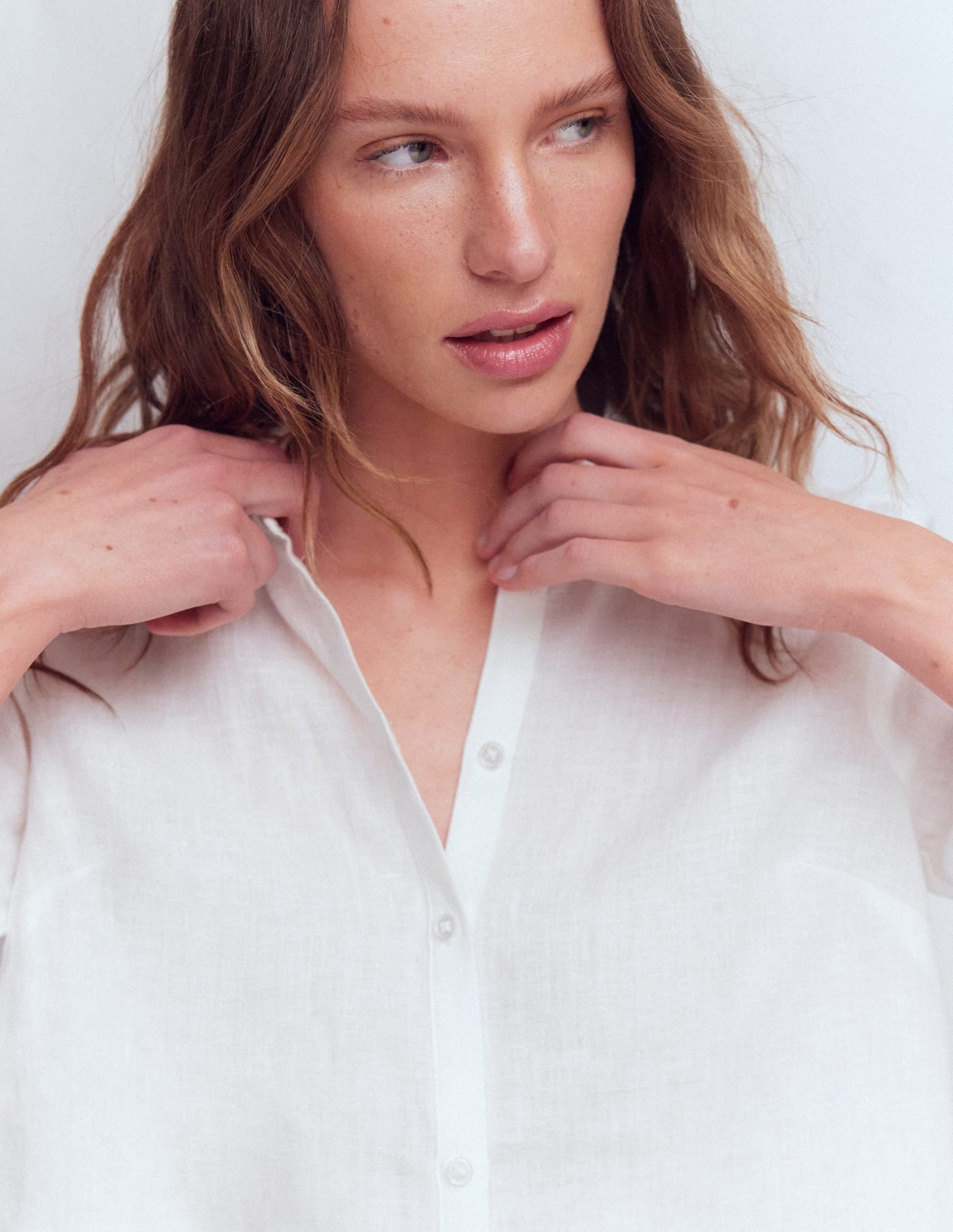 Short Sleeve Linen Shirt-White - Image 5