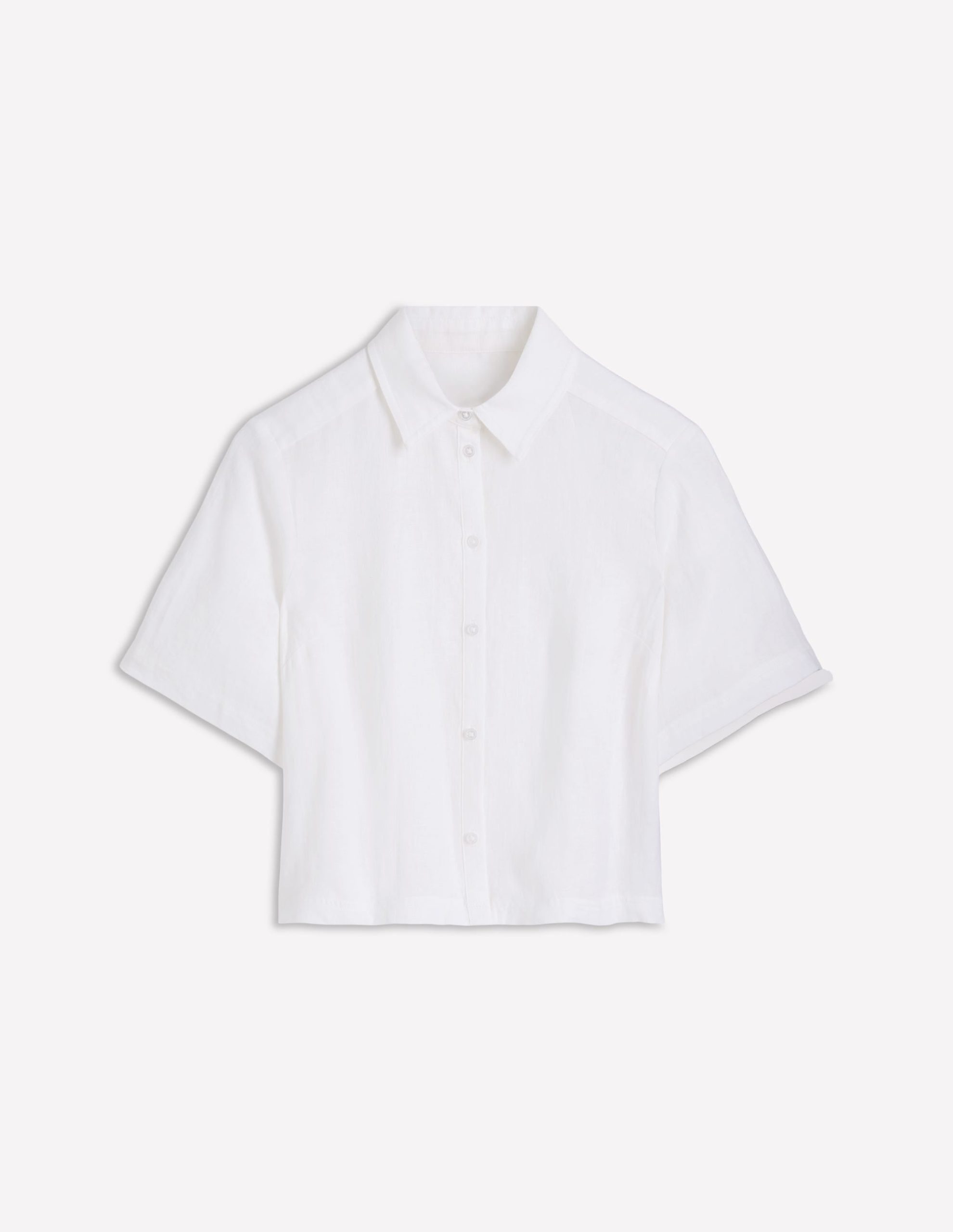Short Sleeve Linen Shirt-White - Image 6