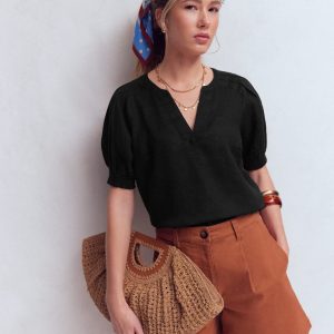 Rae Linen Top-Black