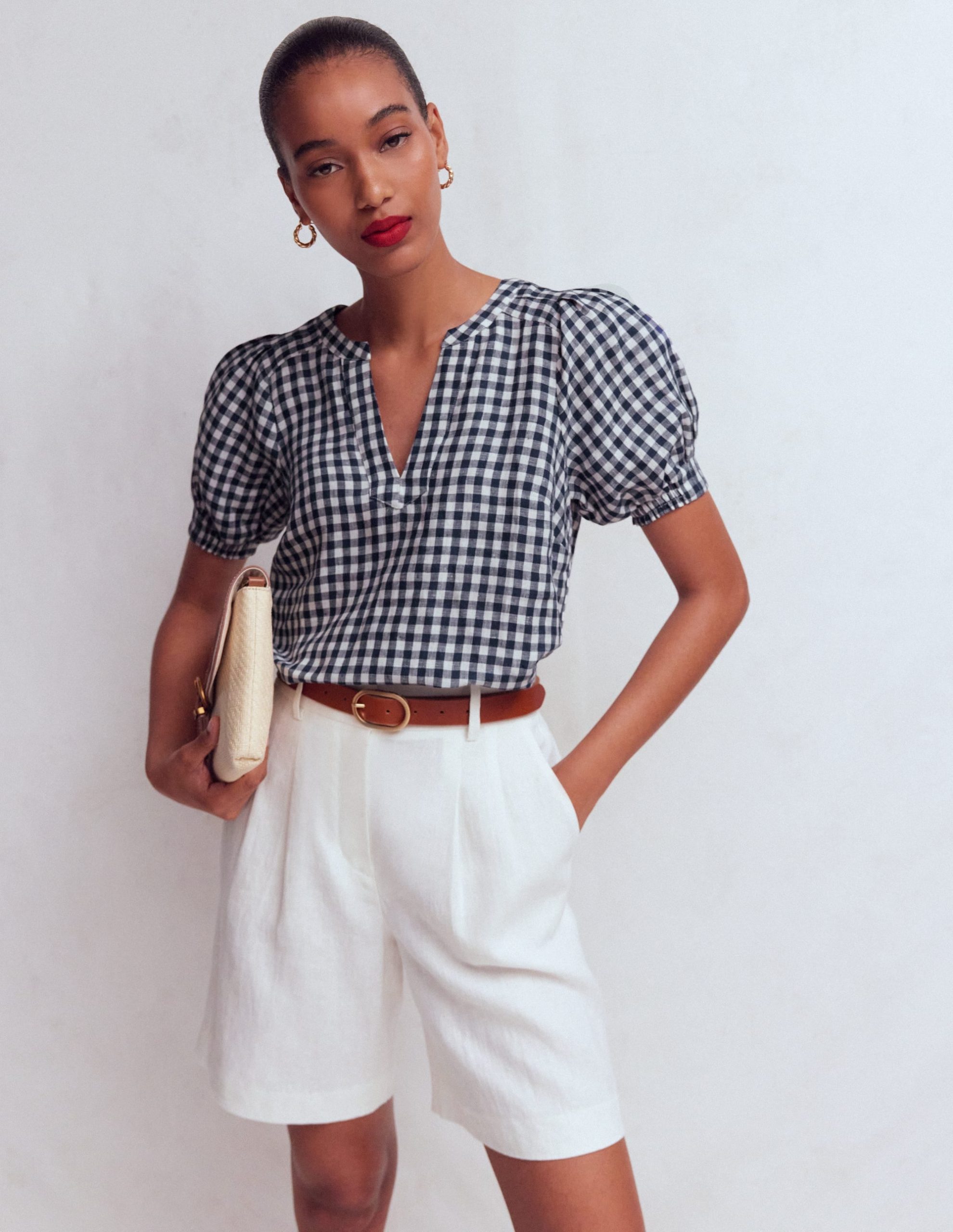Rae Linen Top-Small Navy Gingham