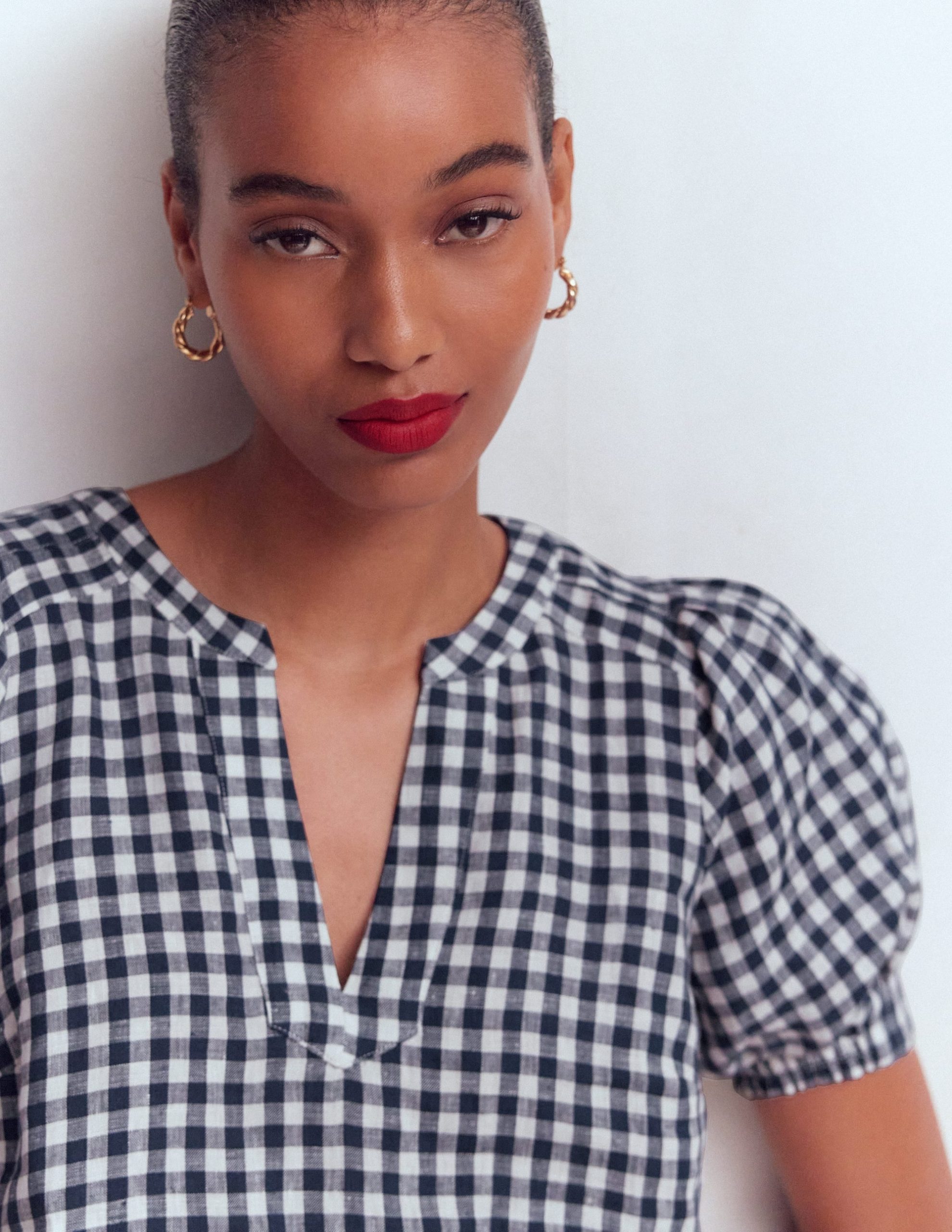 Rae Linen Top-Small Navy Gingham - Image 2
