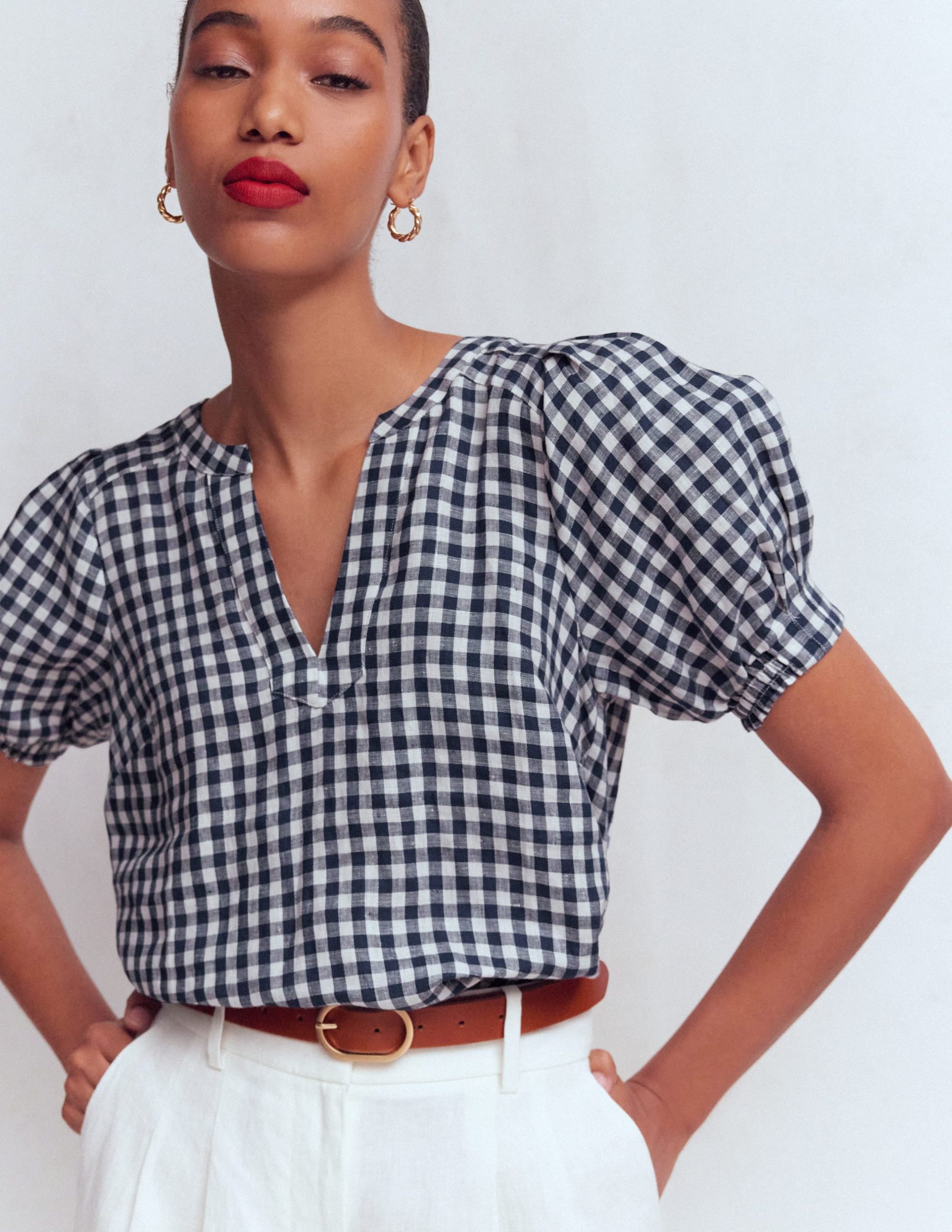 Rae Linen Top-Small Navy Gingham - Image 4