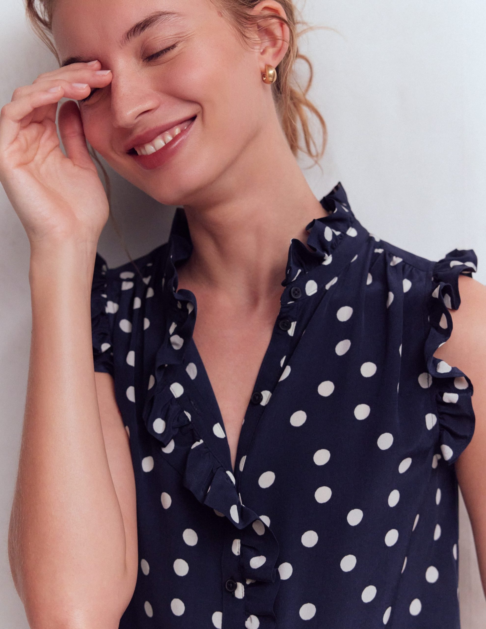 Isabel Sleeveless Silk Top-French Navy. Painted Dot - Image 2