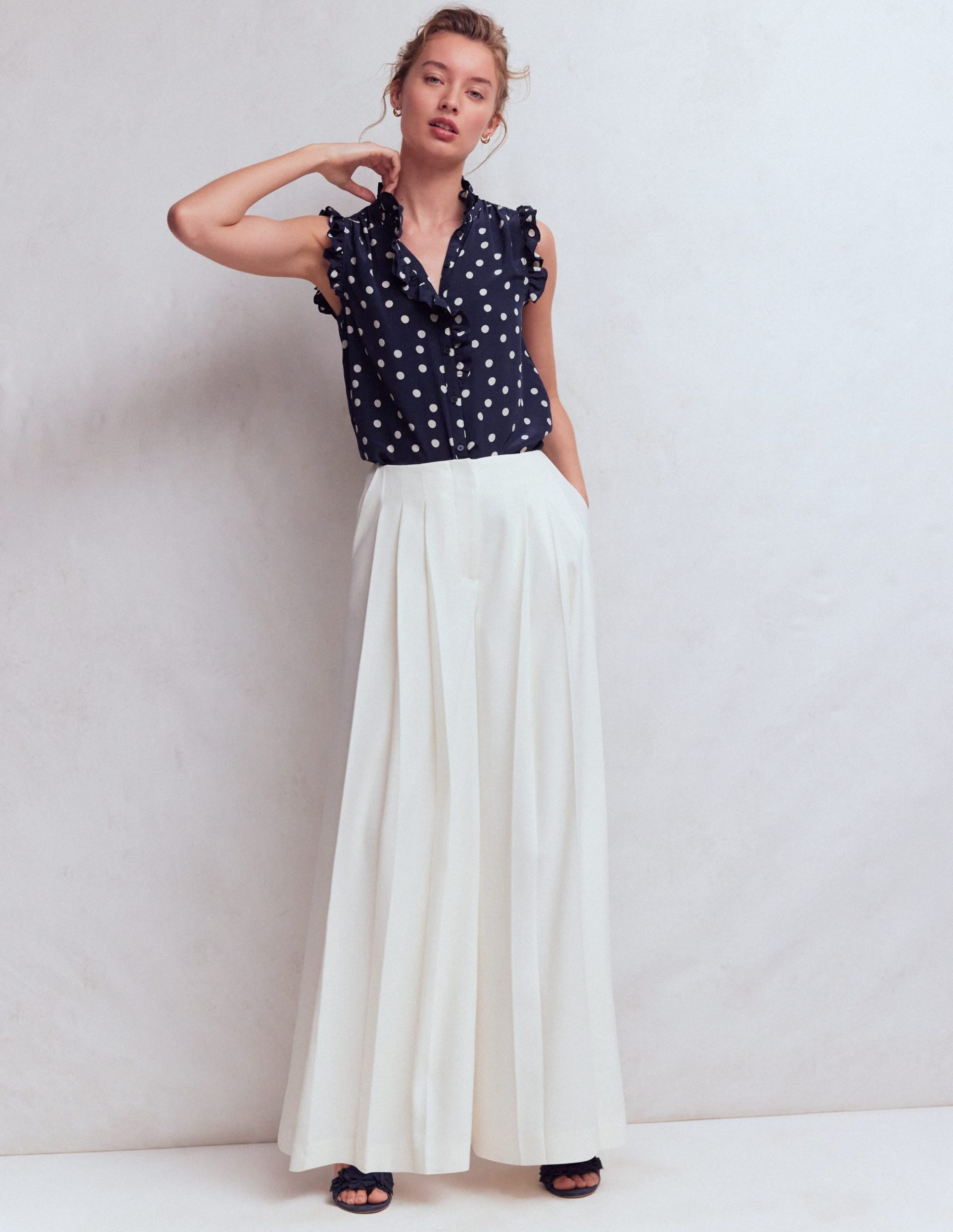 Isabel Sleeveless Silk Top-French Navy. Painted Dot - Image 4