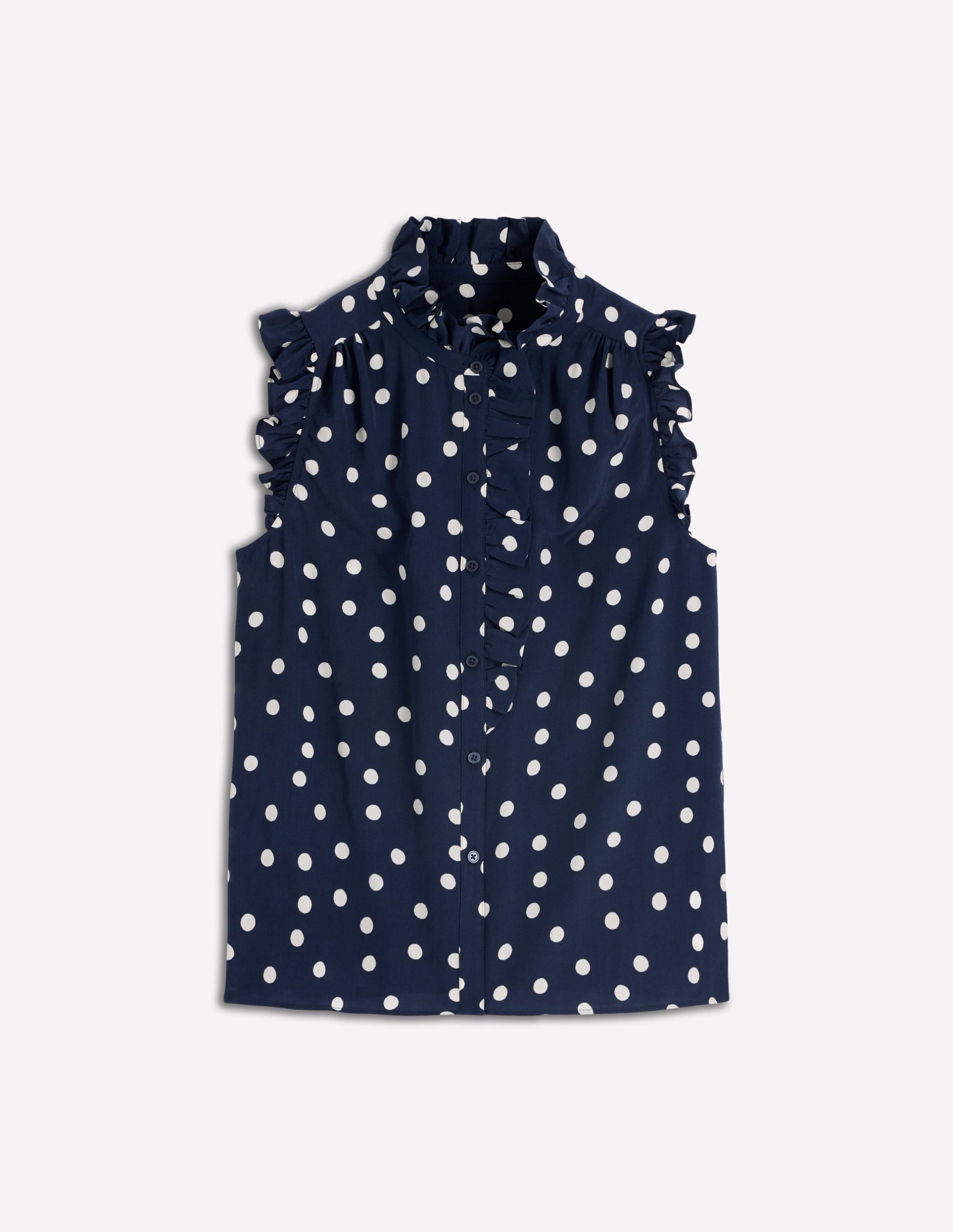 Isabel Sleeveless Silk Top-French Navy. Painted Dot - Image 6