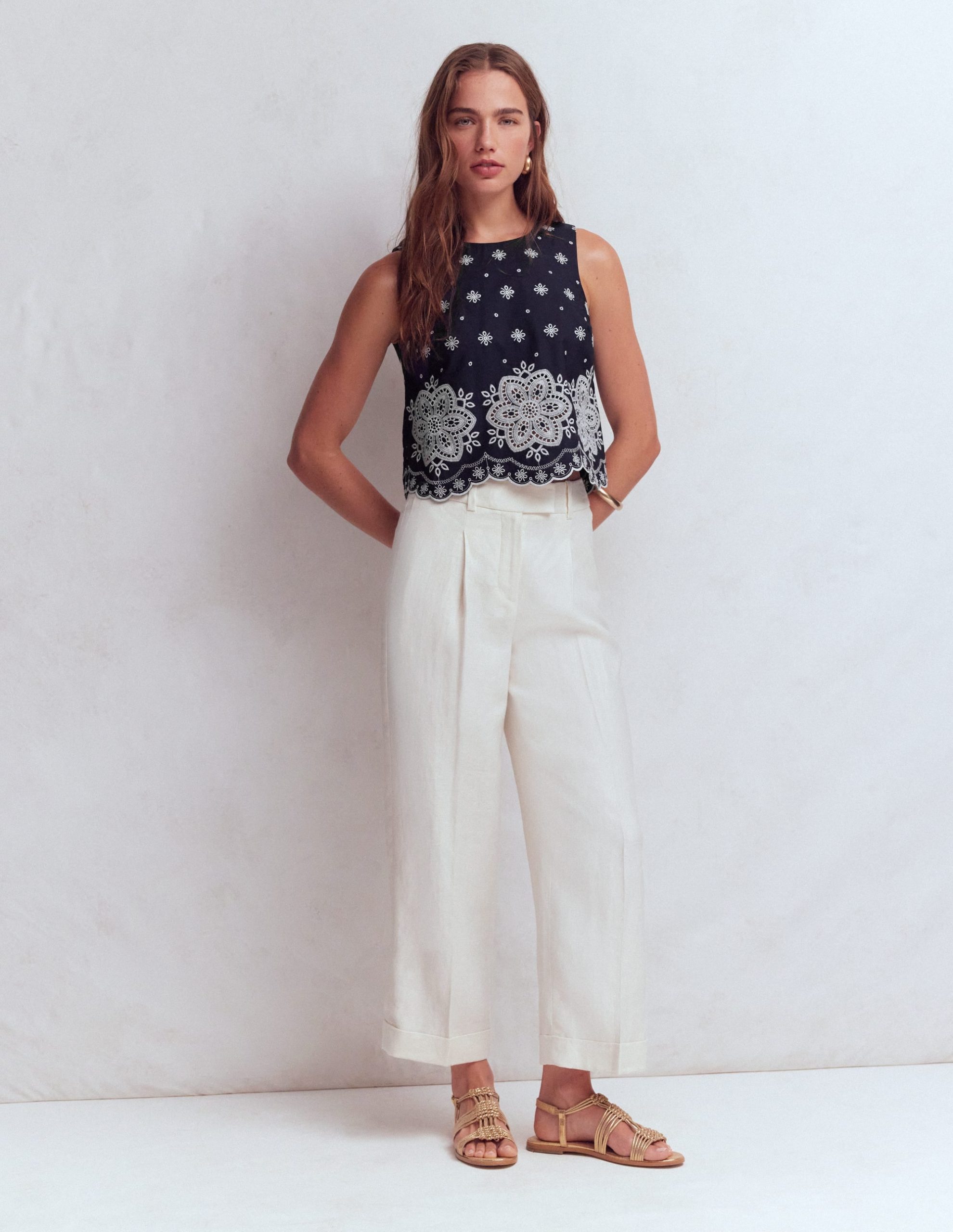 Sofia Broderie Shell Top-Navy - Image 6