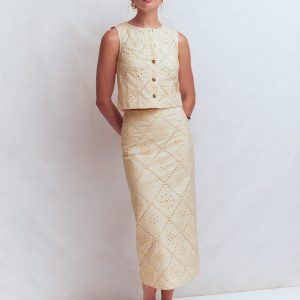 Andrea Cotton Shell Top-Ivory broderie