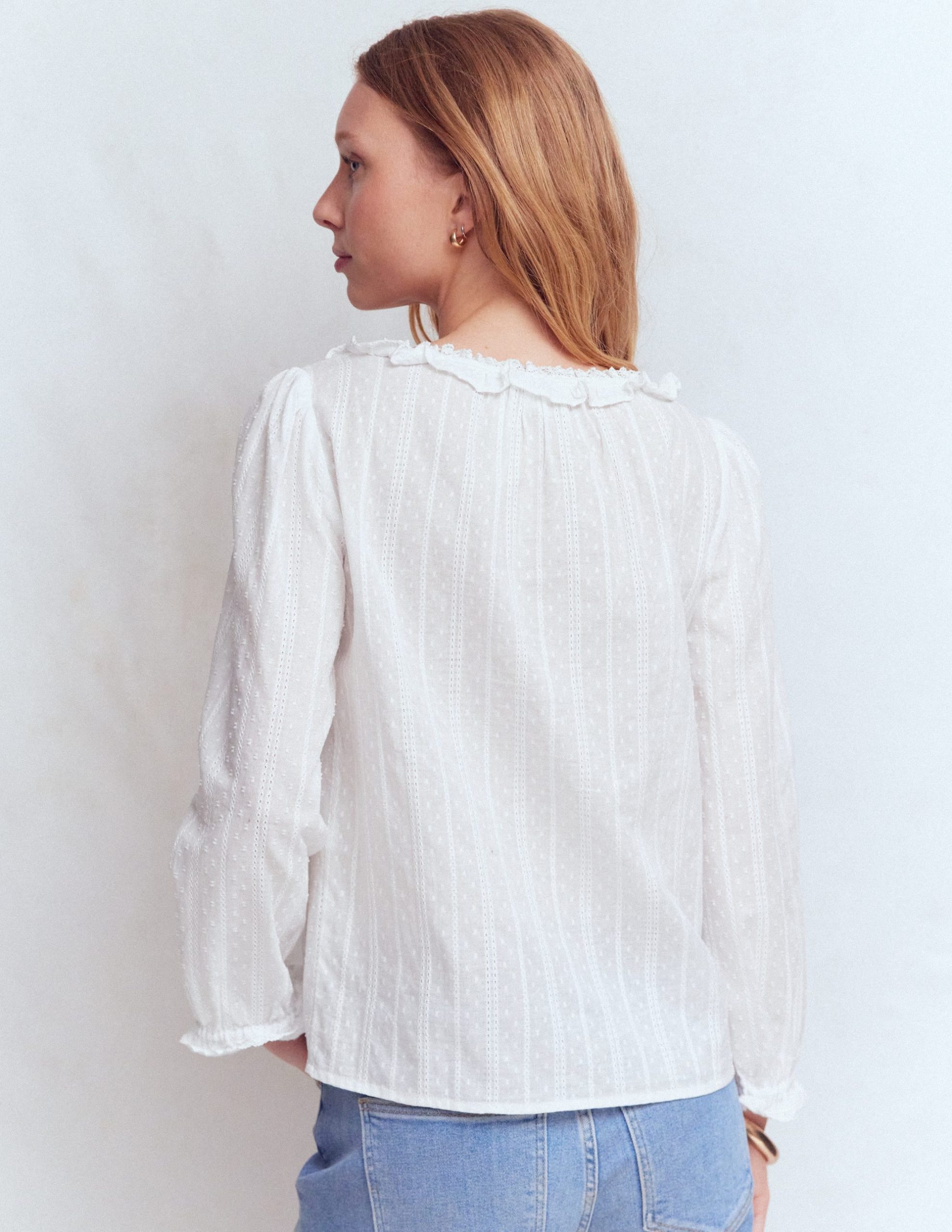 Scoop Neck Ruffle Top-White - Image 3
