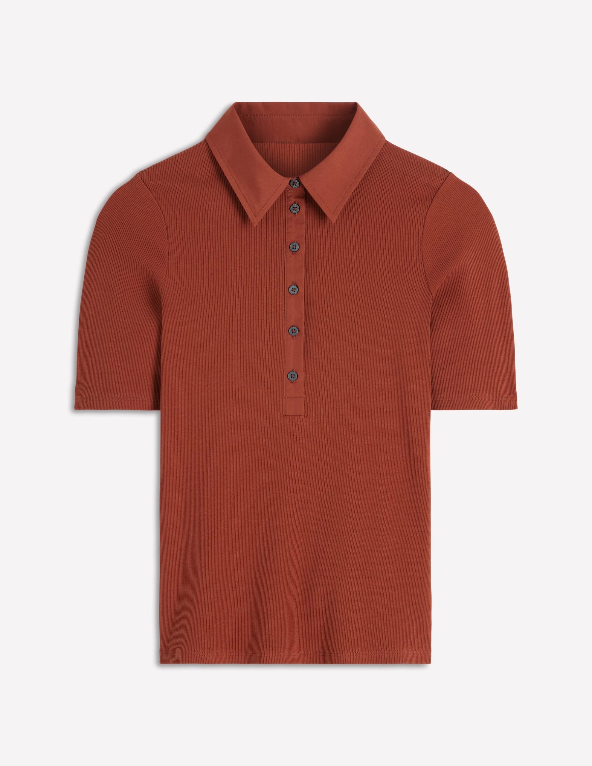 Collared Ribbed Henley Top-Burnt Orange - Image 5