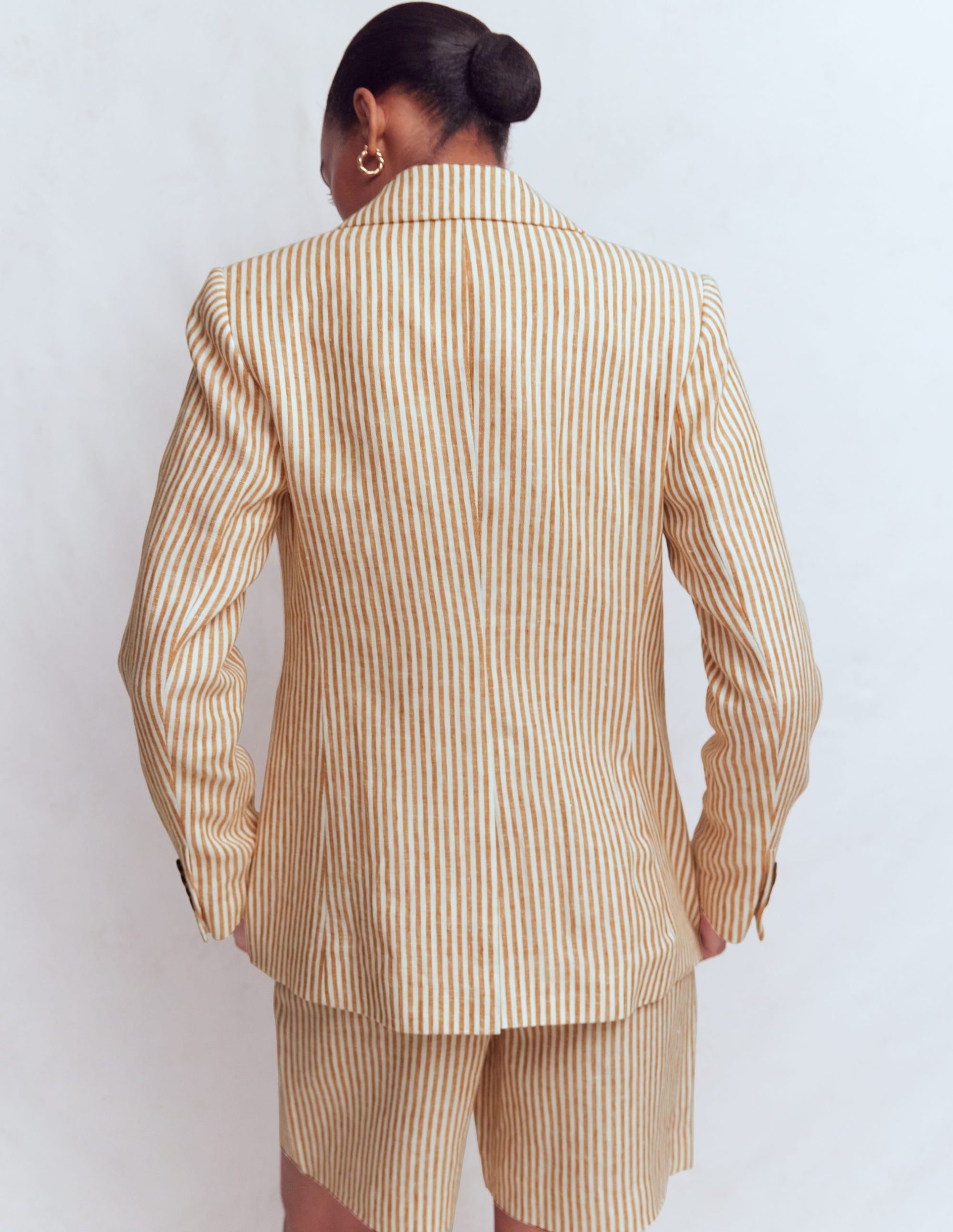 Stamford Linen Blazer-Brown. Ivory Ticking Stripe - Image 4