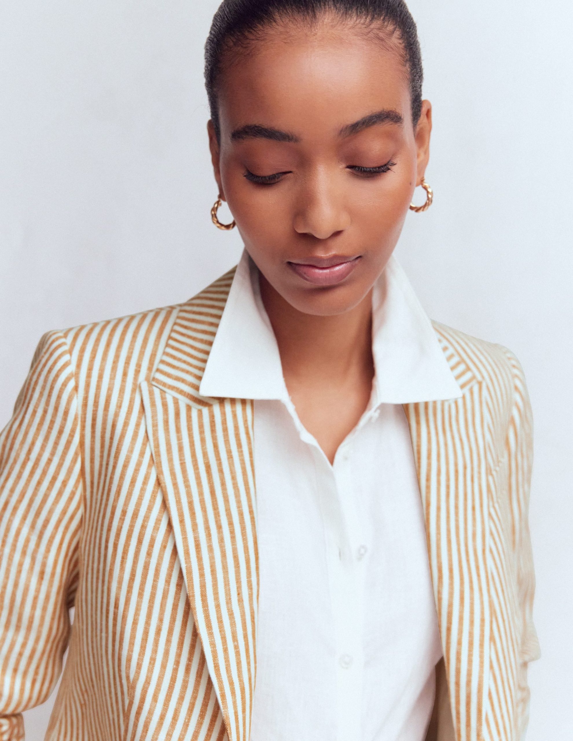 Stamford Linen Blazer-Brown. Ivory Ticking Stripe - Image 5