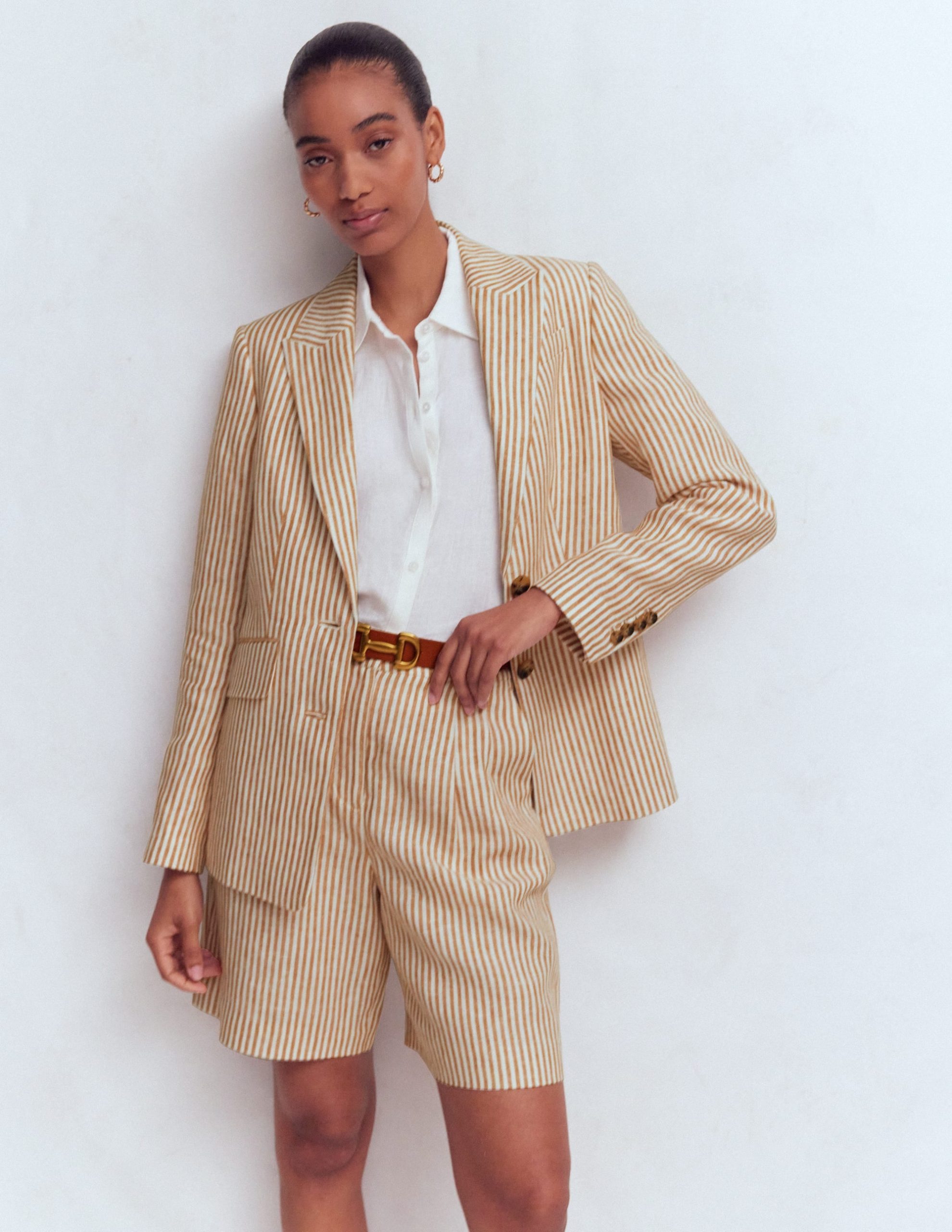 Stamford Linen Blazer-Brown. Ivory Ticking Stripe - Image 6