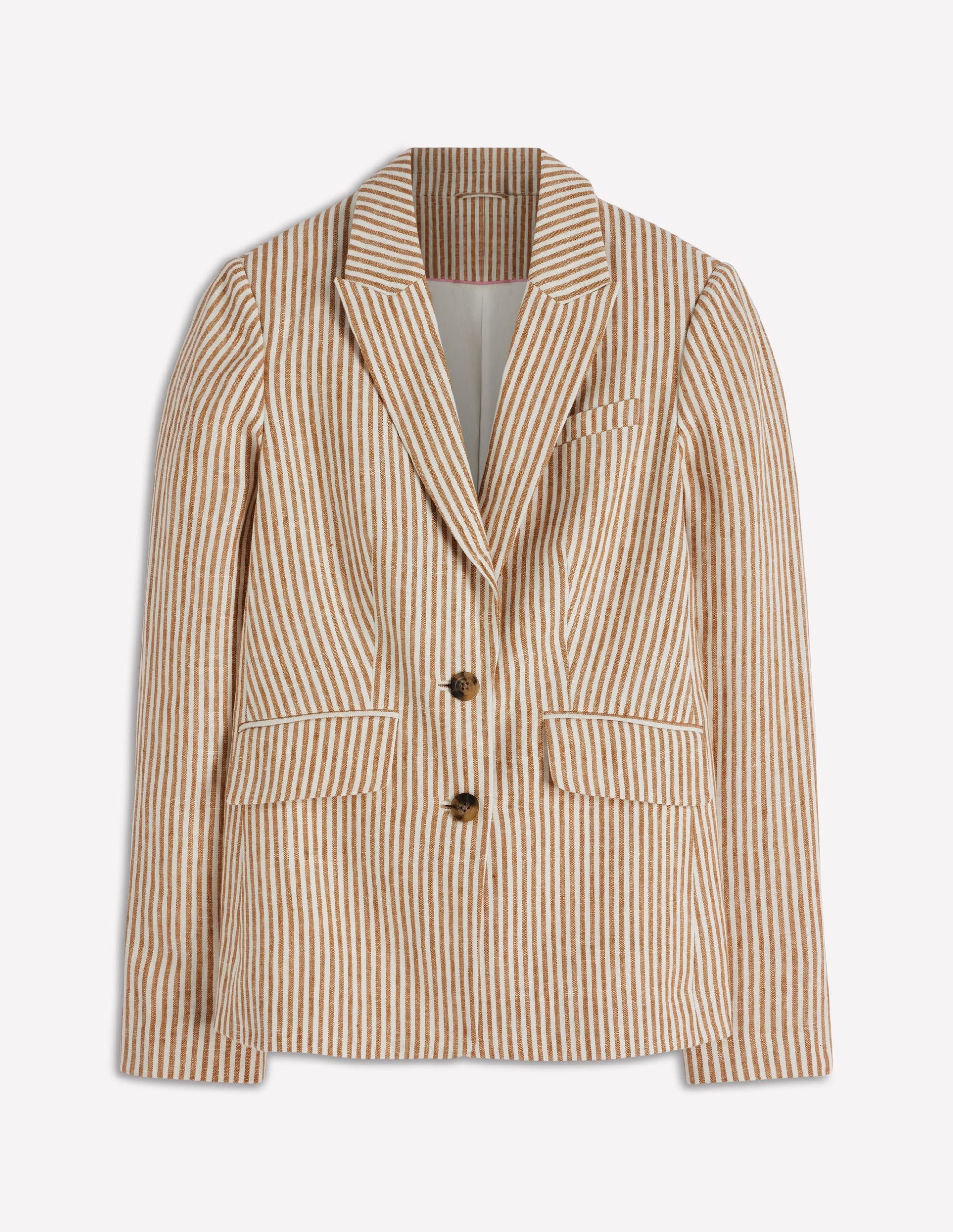 Stamford Linen Blazer-Brown. Ivory Ticking Stripe - Image 8