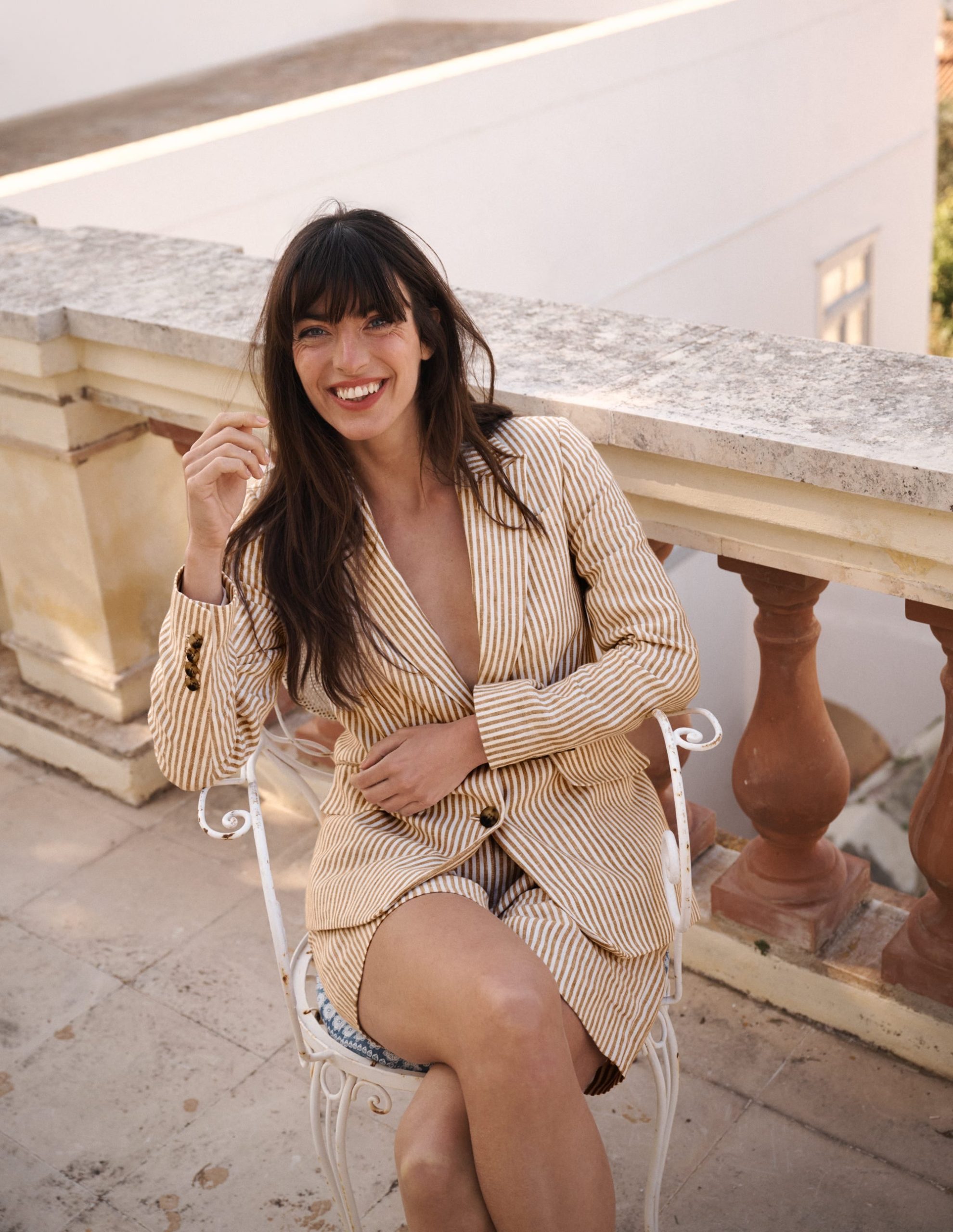 Stamford Linen Blazer-Brown. Ivory Ticking Stripe - Image 7