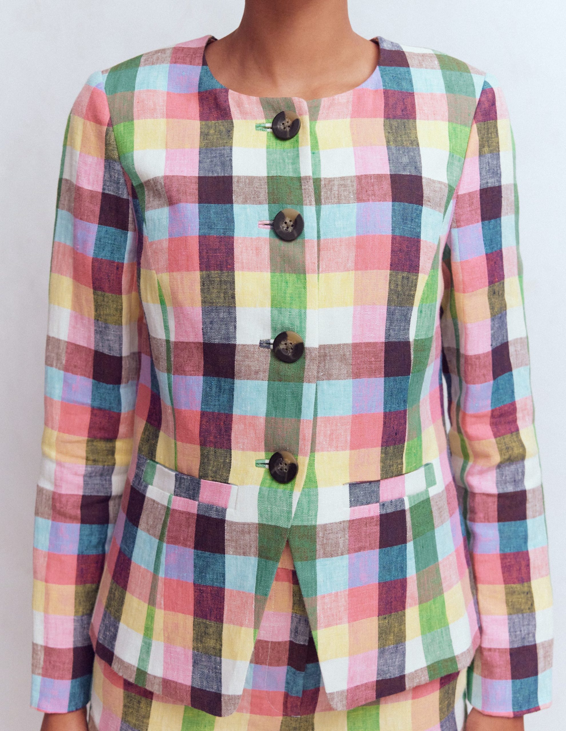 Hampstead Linen Blazer-Soft Yellow. Pink Multigingham - Image 3