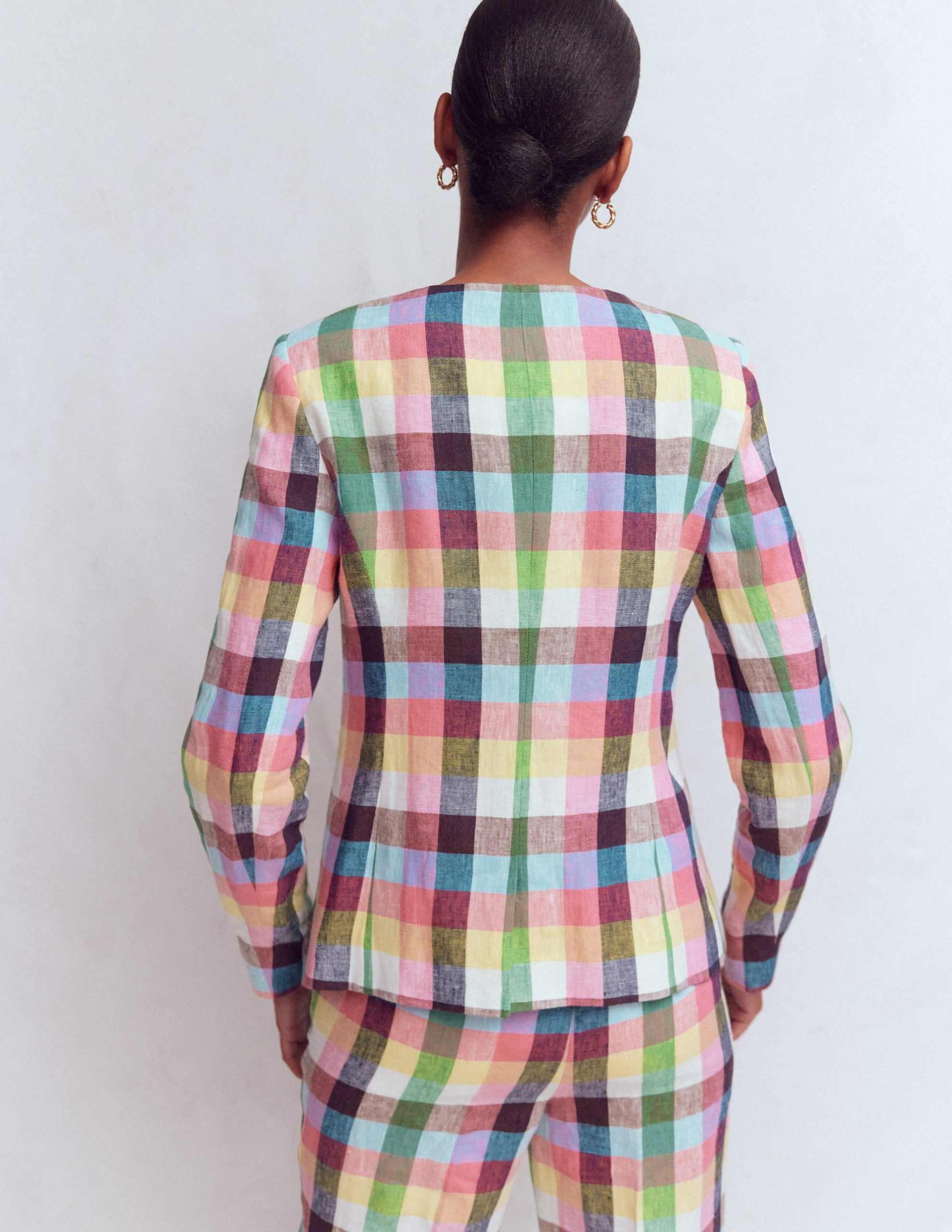 Hampstead Linen Blazer-Soft Yellow. Pink Multigingham - Image 4