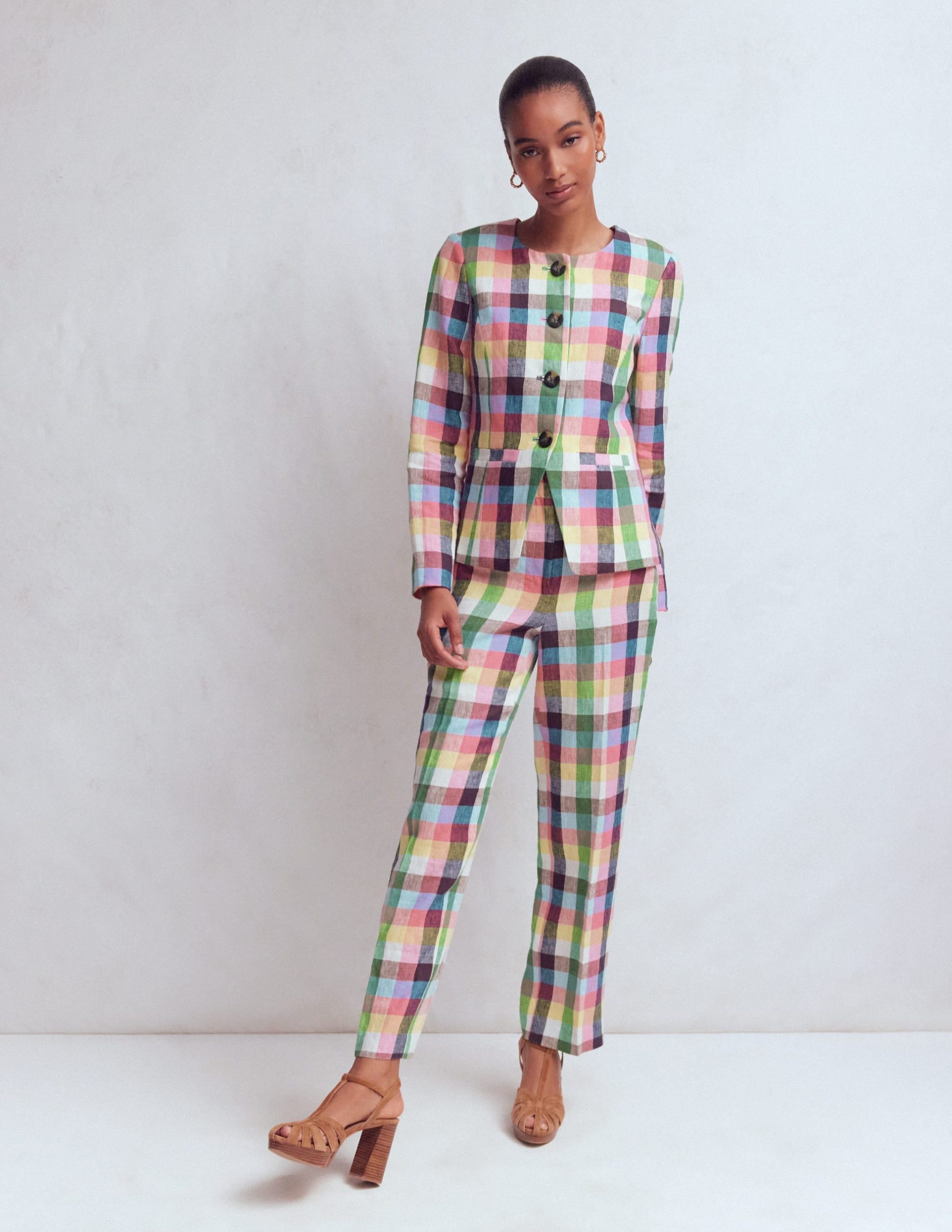 Hampstead Linen Blazer-Soft Yellow. Pink Multigingham - Image 5