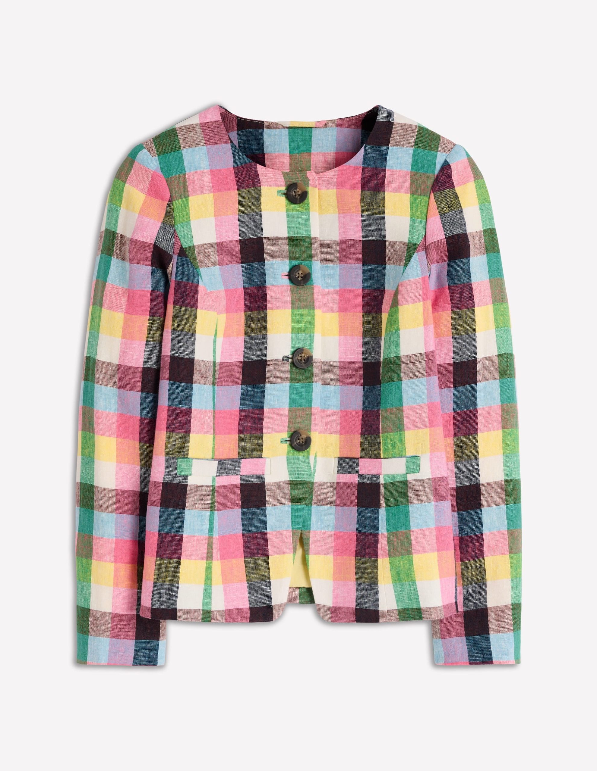 Hampstead Linen Blazer-Soft Yellow. Pink Multigingham - Image 7