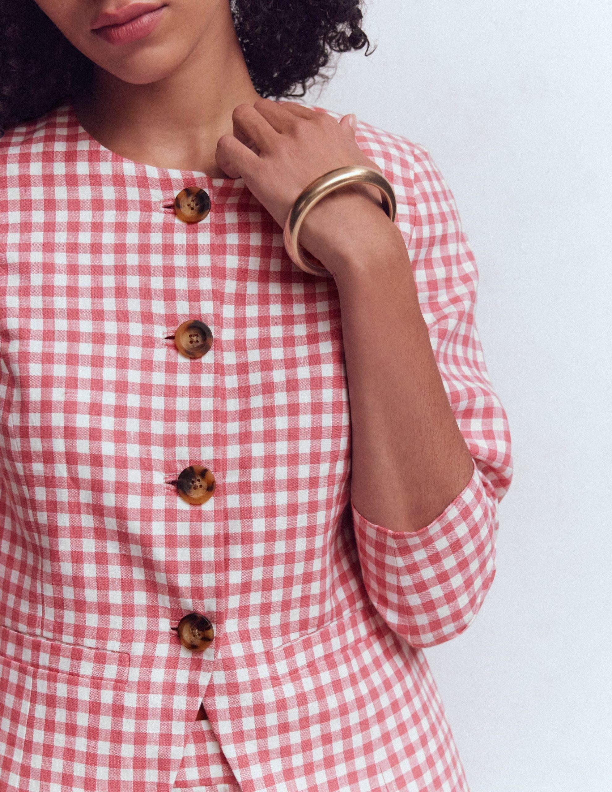 Hampstead Linen Blazer-Vintage Rose Gingham - Image 2