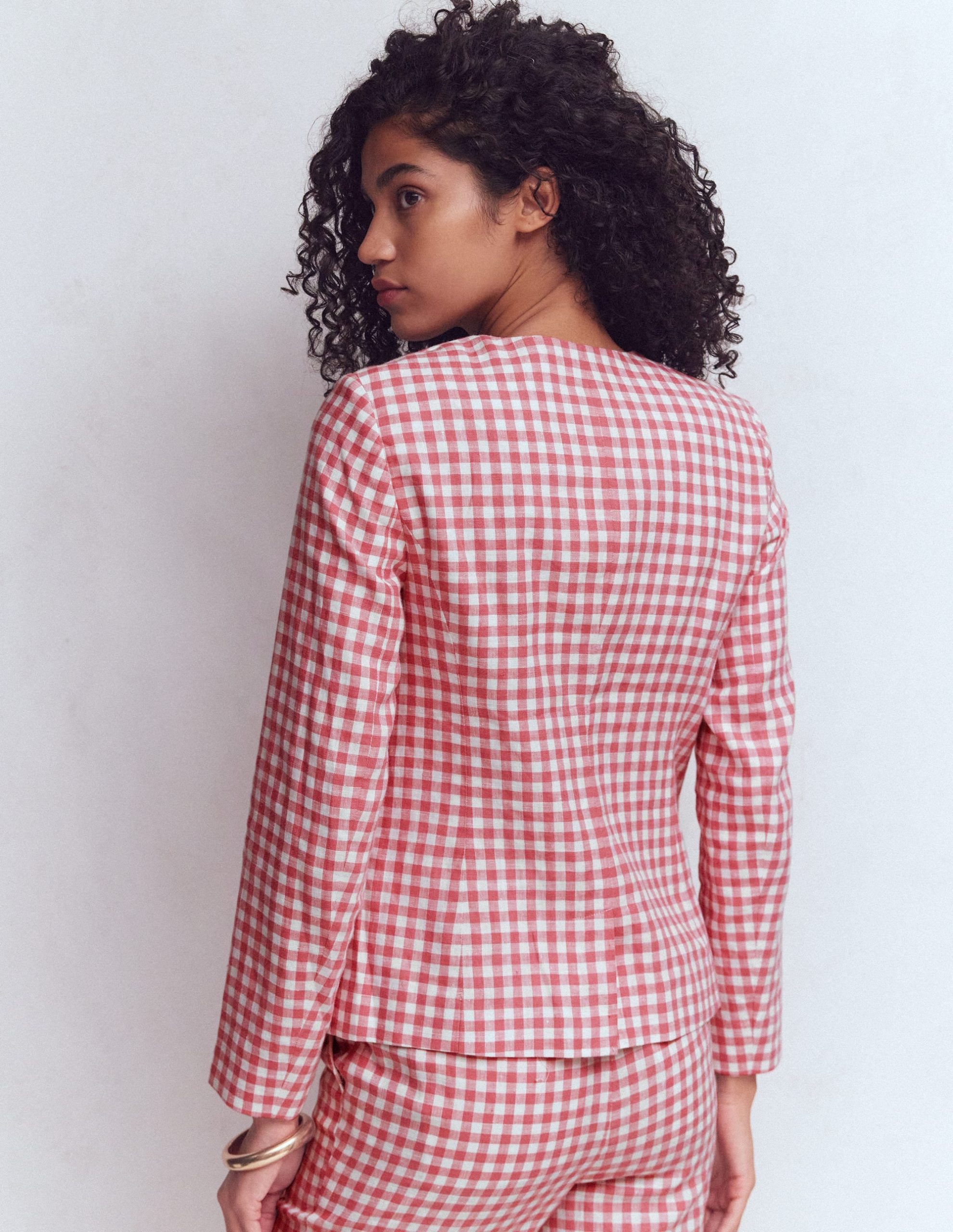 Hampstead Linen Blazer-Vintage Rose Gingham - Image 3