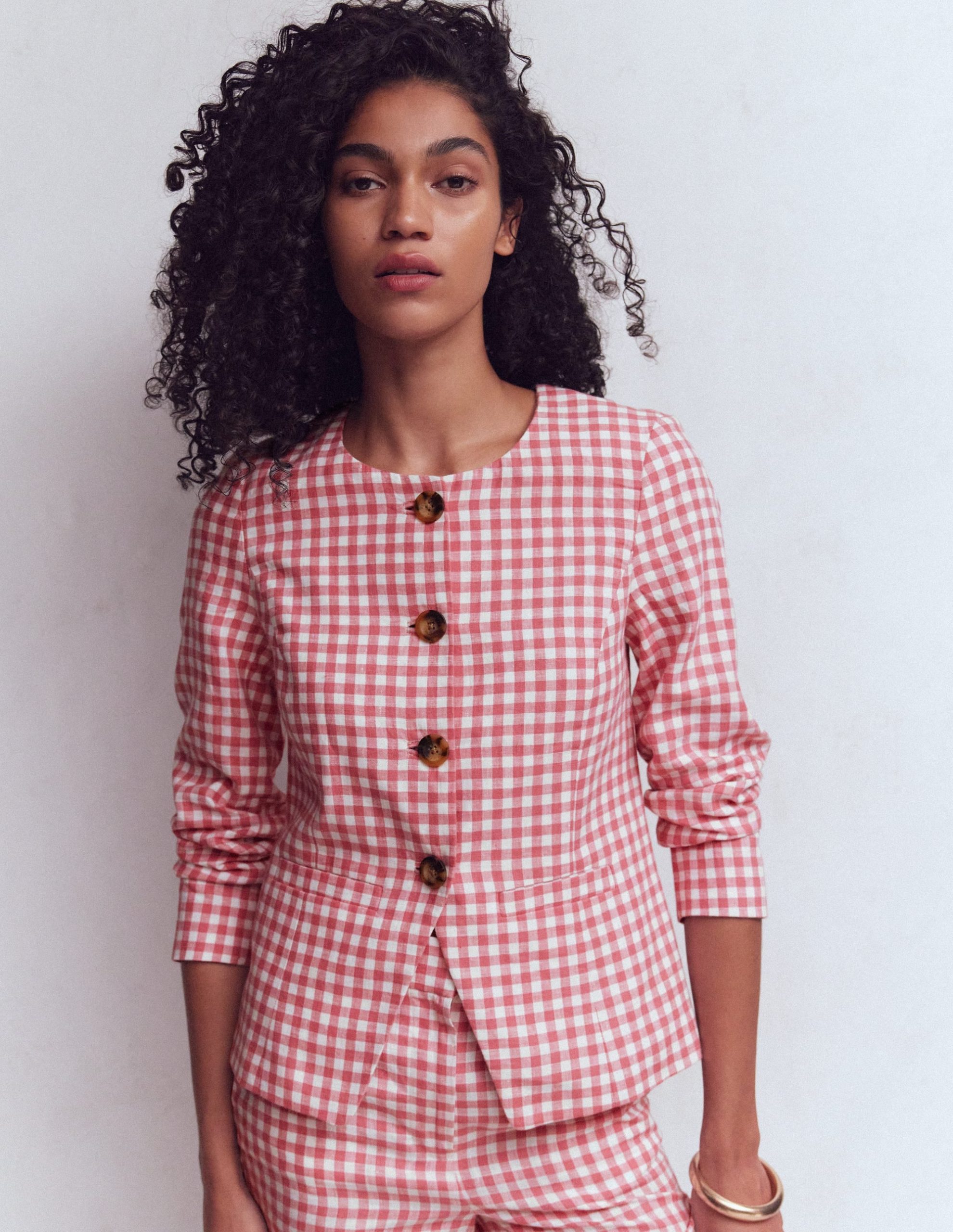 Hampstead Linen Blazer-Vintage Rose Gingham - Image 4