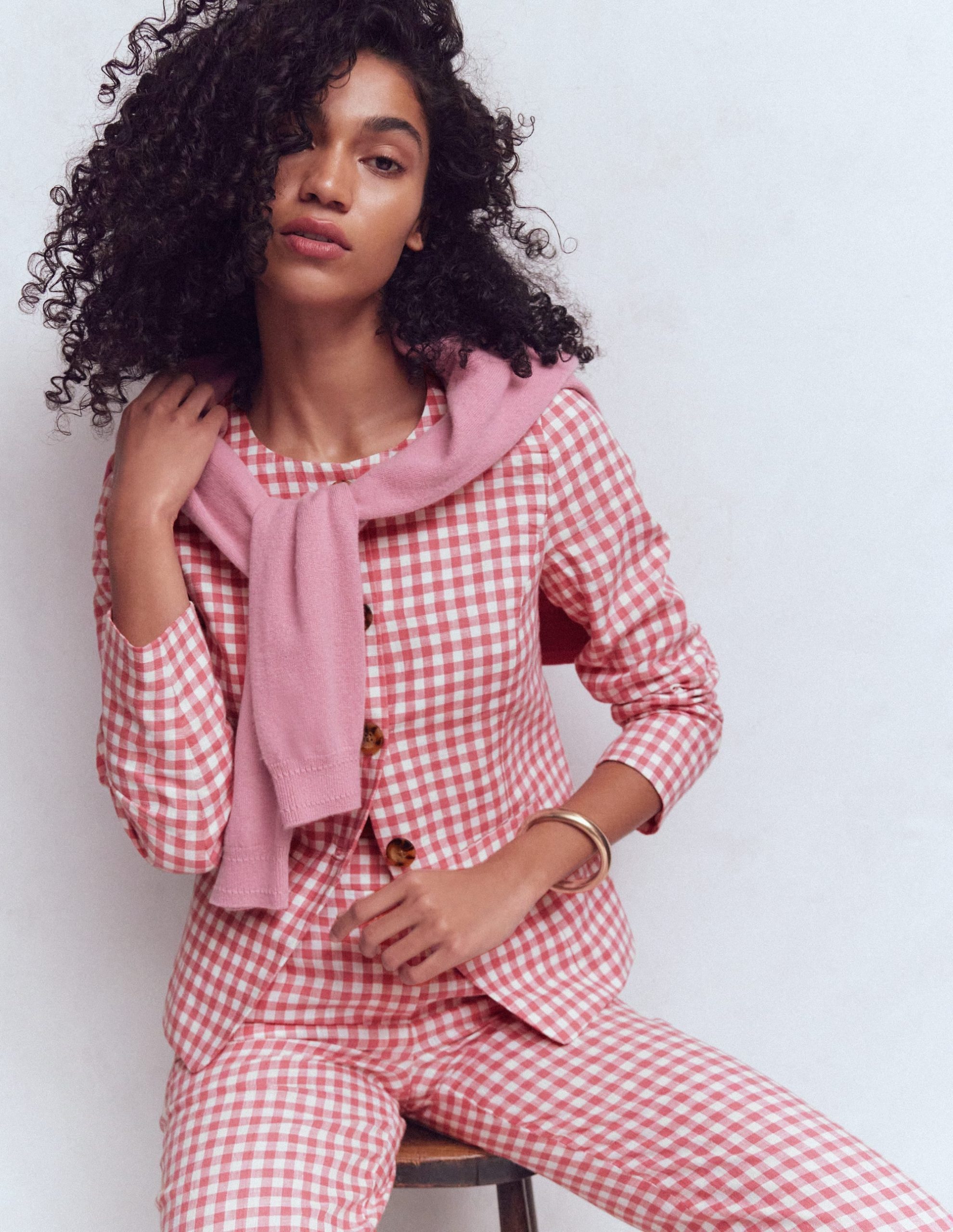 Hampstead Linen Blazer-Vintage Rose Gingham - Image 5