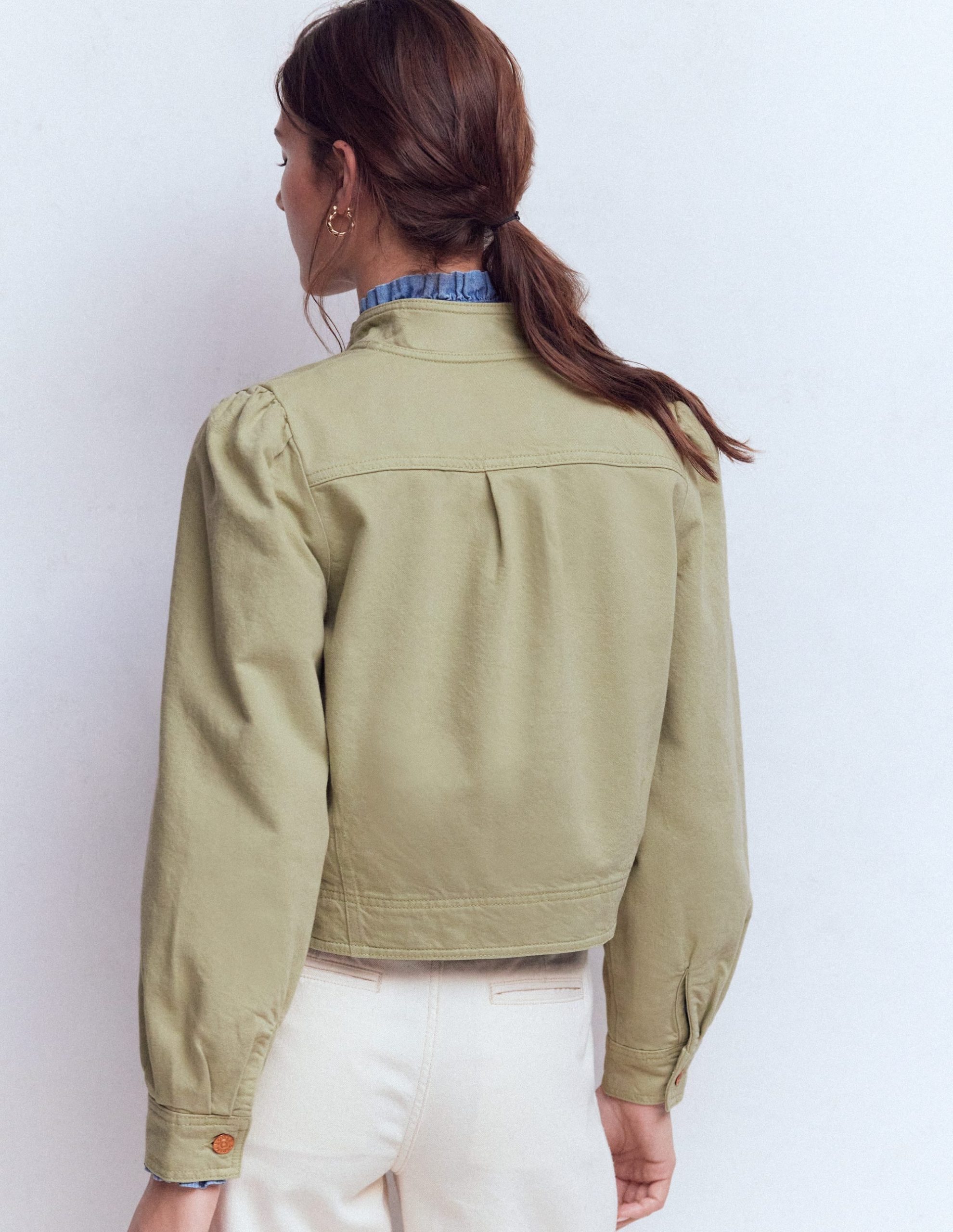 Topstitch Denim Jacket-Soft Green - Image 3